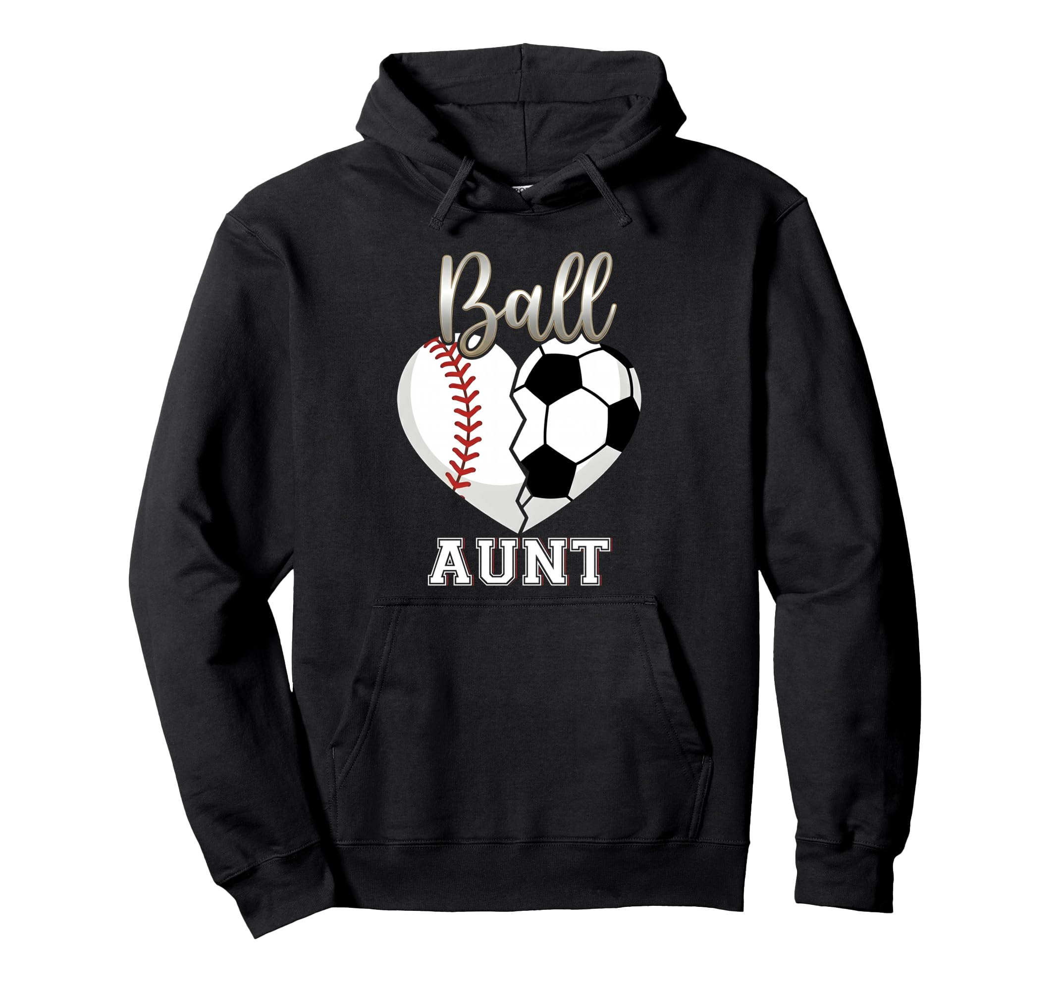 Ball Aunt Baseball Soccer Heart Hoodie - Minimalist Print for Adults - T-Shirt, Sweatshirt, Hoodie