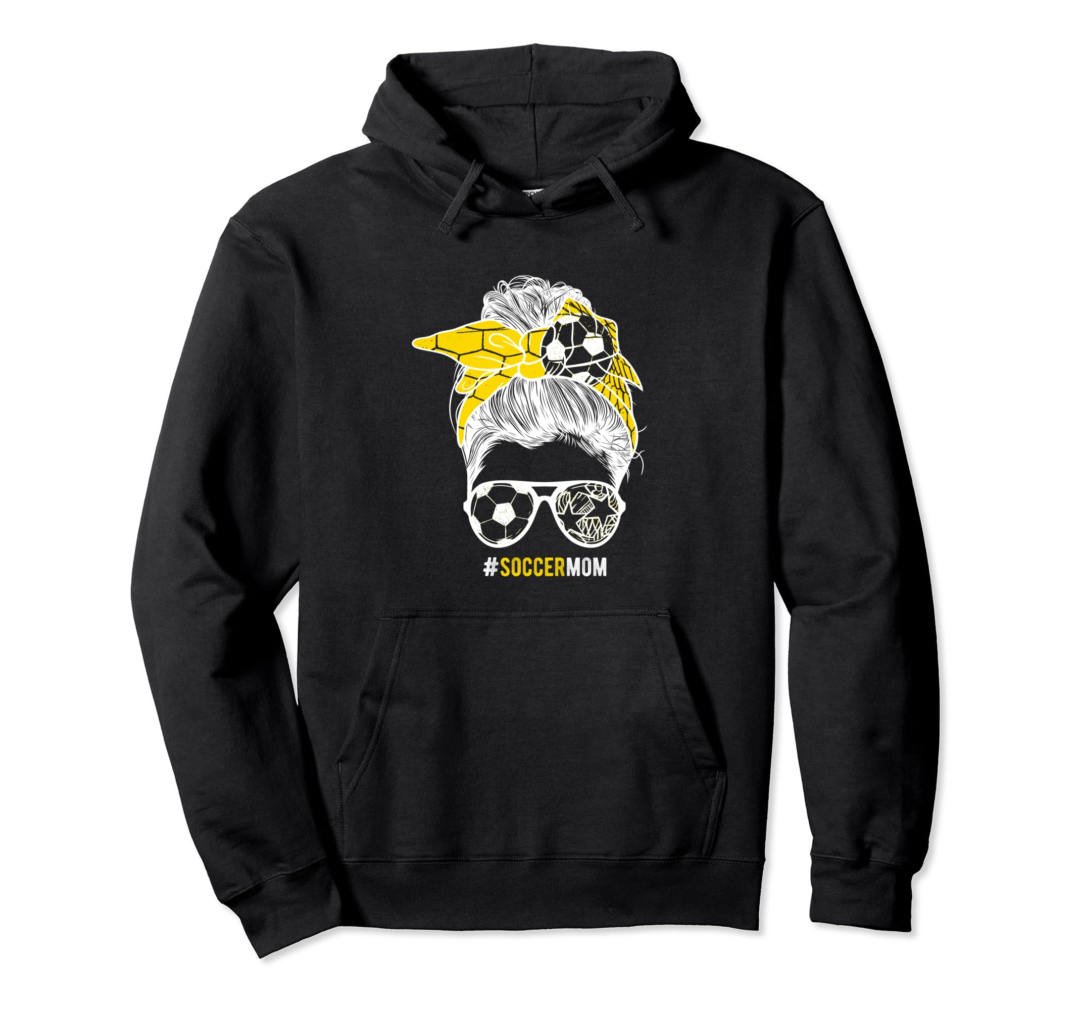 Soccer Mom Messy Bun Hair Soccer Hoodie - Trendy Graphic for Adults - T-Shirt, Sweatshirt, Hoodie