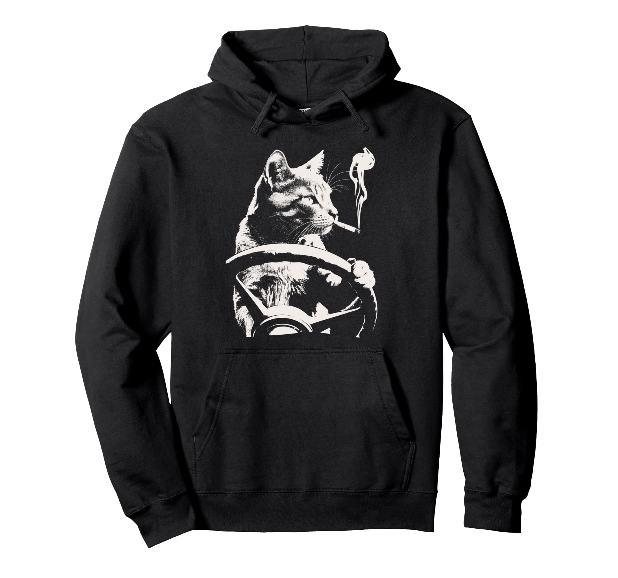 Cat Smoking Driving Grunge Kitty Edgy Hoodie - Unique Graphic for Adults - T-Shirt, Sweatshirt, Hoodie