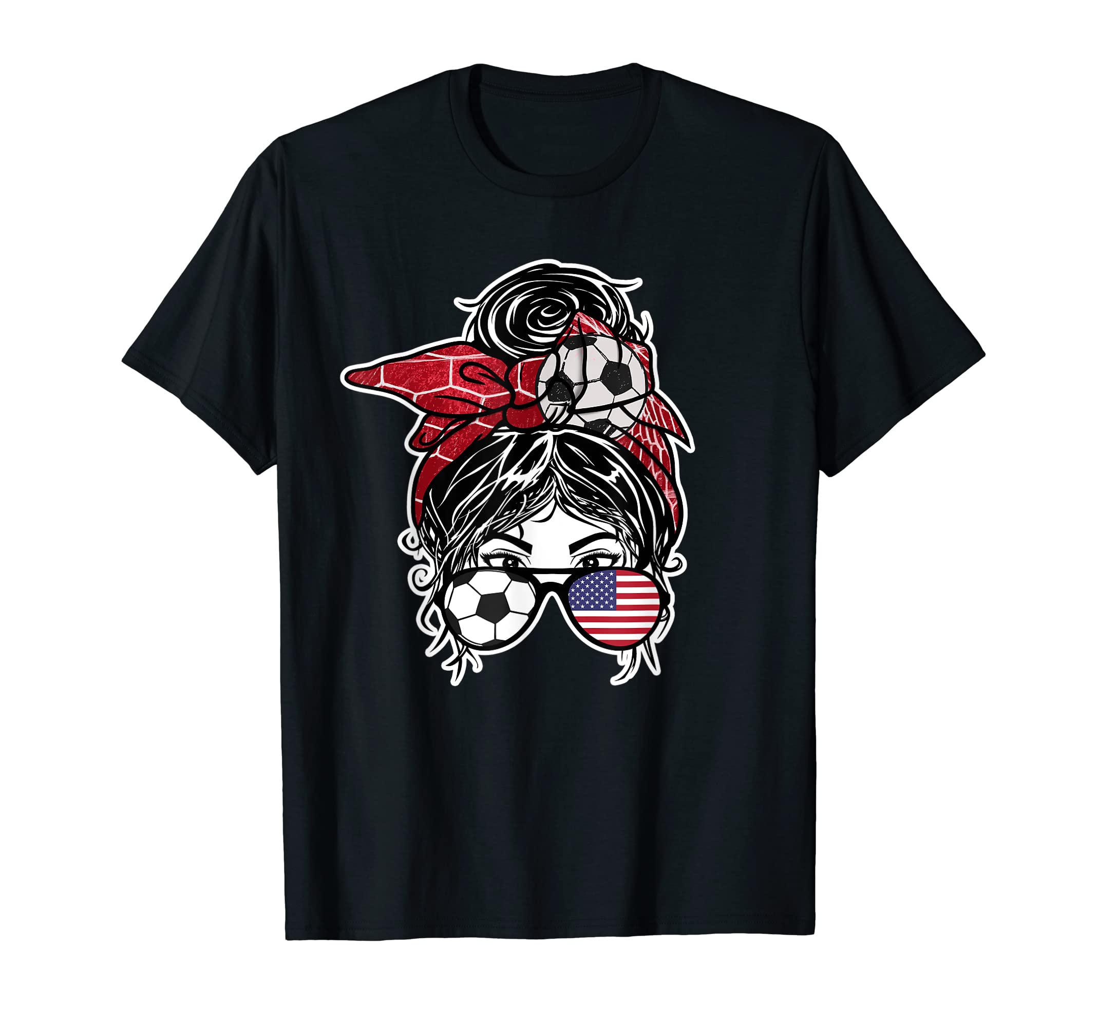 Messy Bun Hair American Soccer T-Shirt - Casual Everyday Wear Men Women - T-Shirt, Sweatshirt, Hoodie
