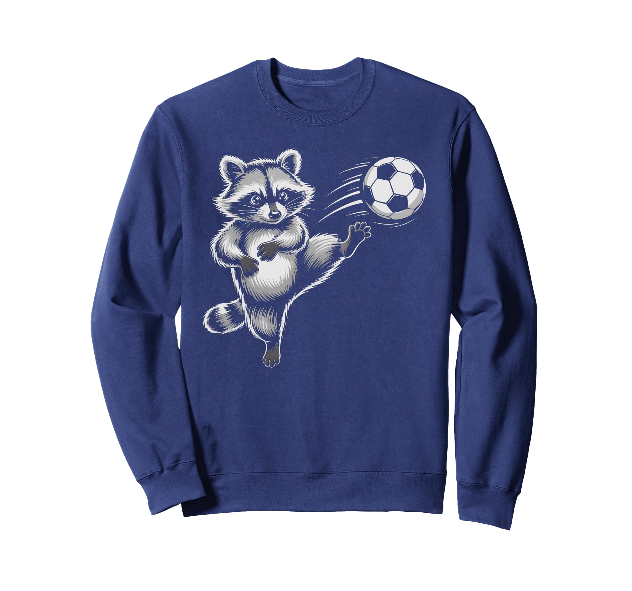 Funny Soccer Ball Raccoon Kick Win Sweatshirt - Trendy Graphic for Adults - T-Shirt, Sweatshirt, Hoodie