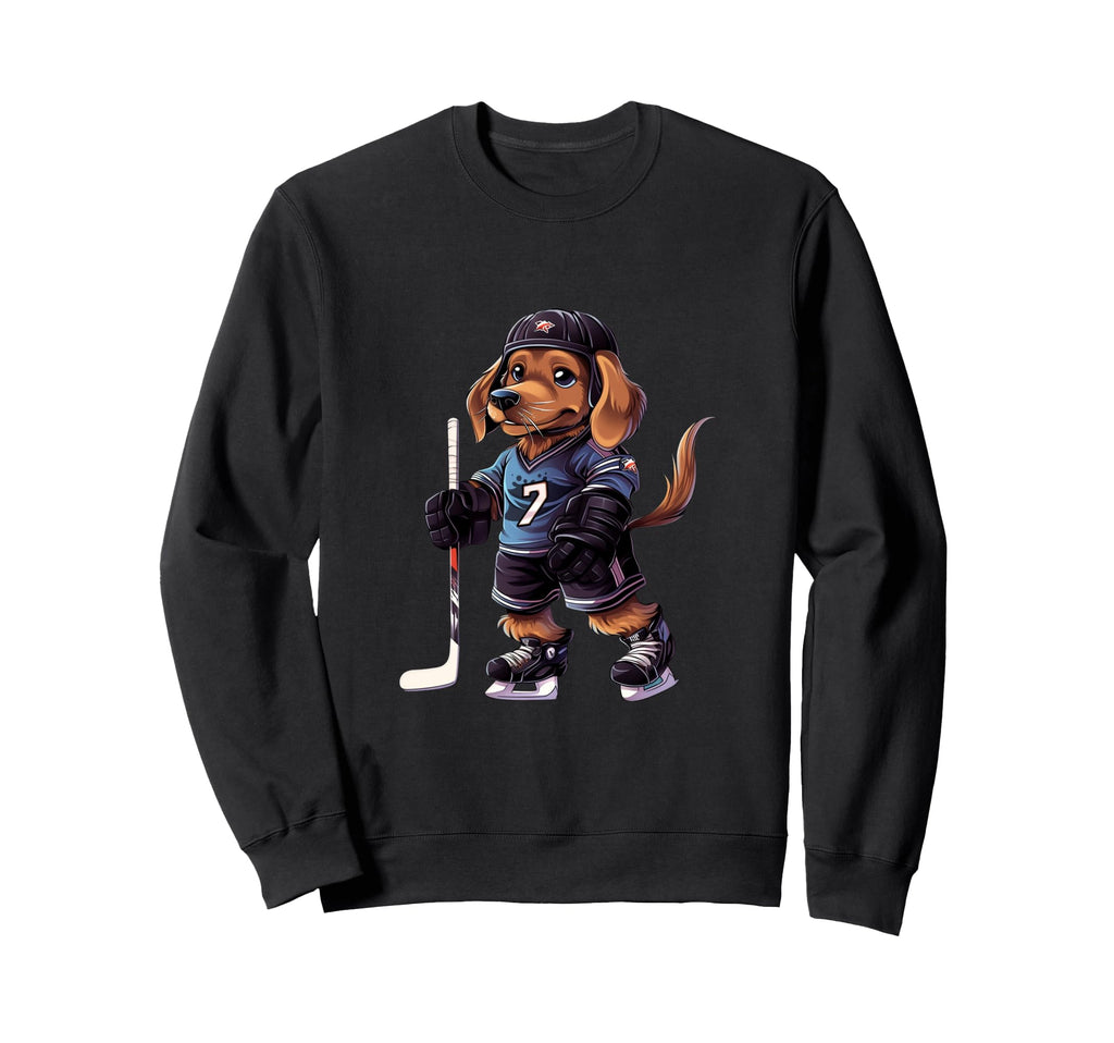 Dachshund Ice Hockey Player Dog Sweatshirt - Aesthetic Graphic Men Women - T-Shirt, Sweatshirt, Hoodie