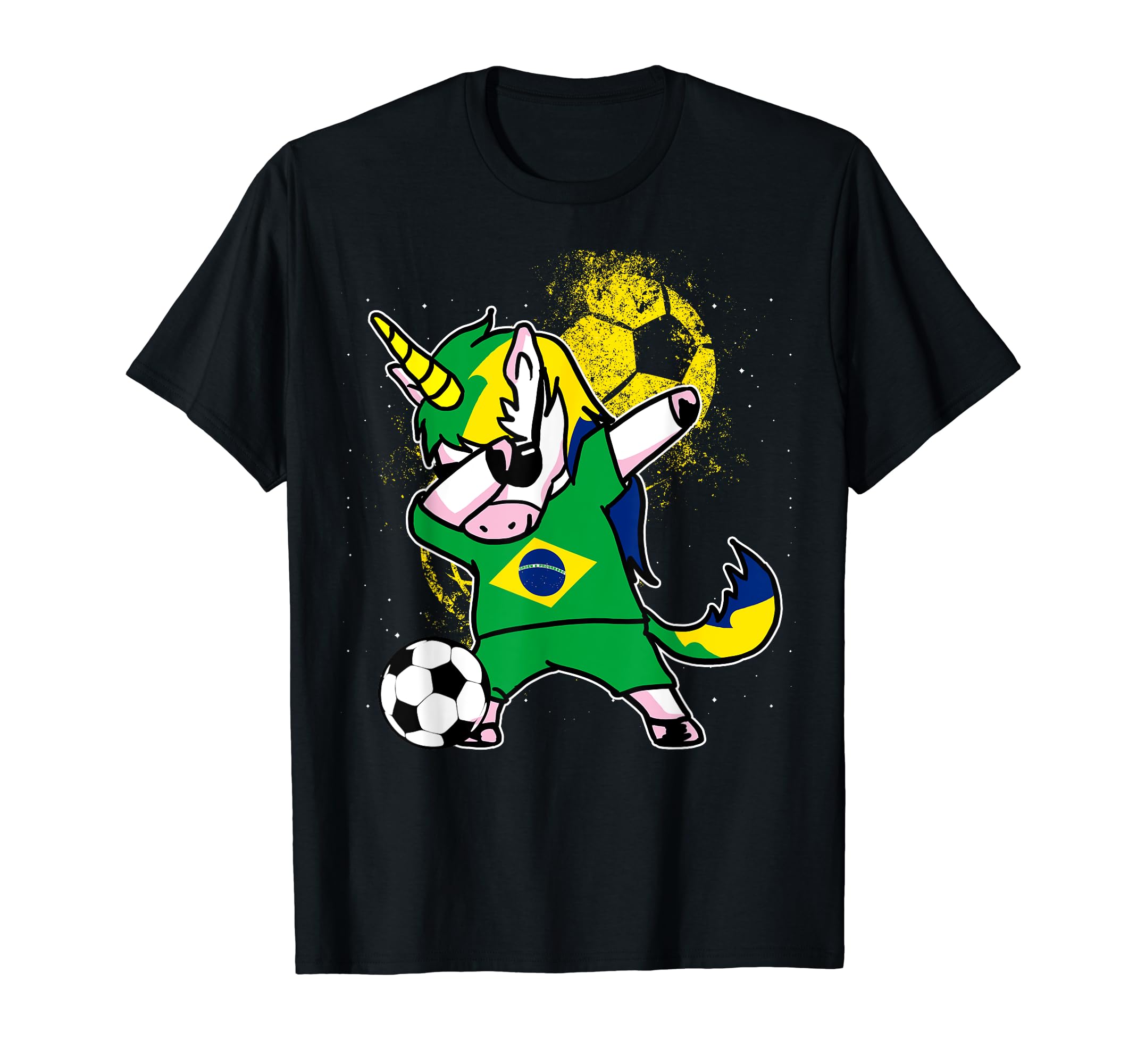 Dabbing Unicorn Brazil Soccer T-Shirt - Trendy Graphic for Adults - T-Shirt, Sweatshirt, Hoodie