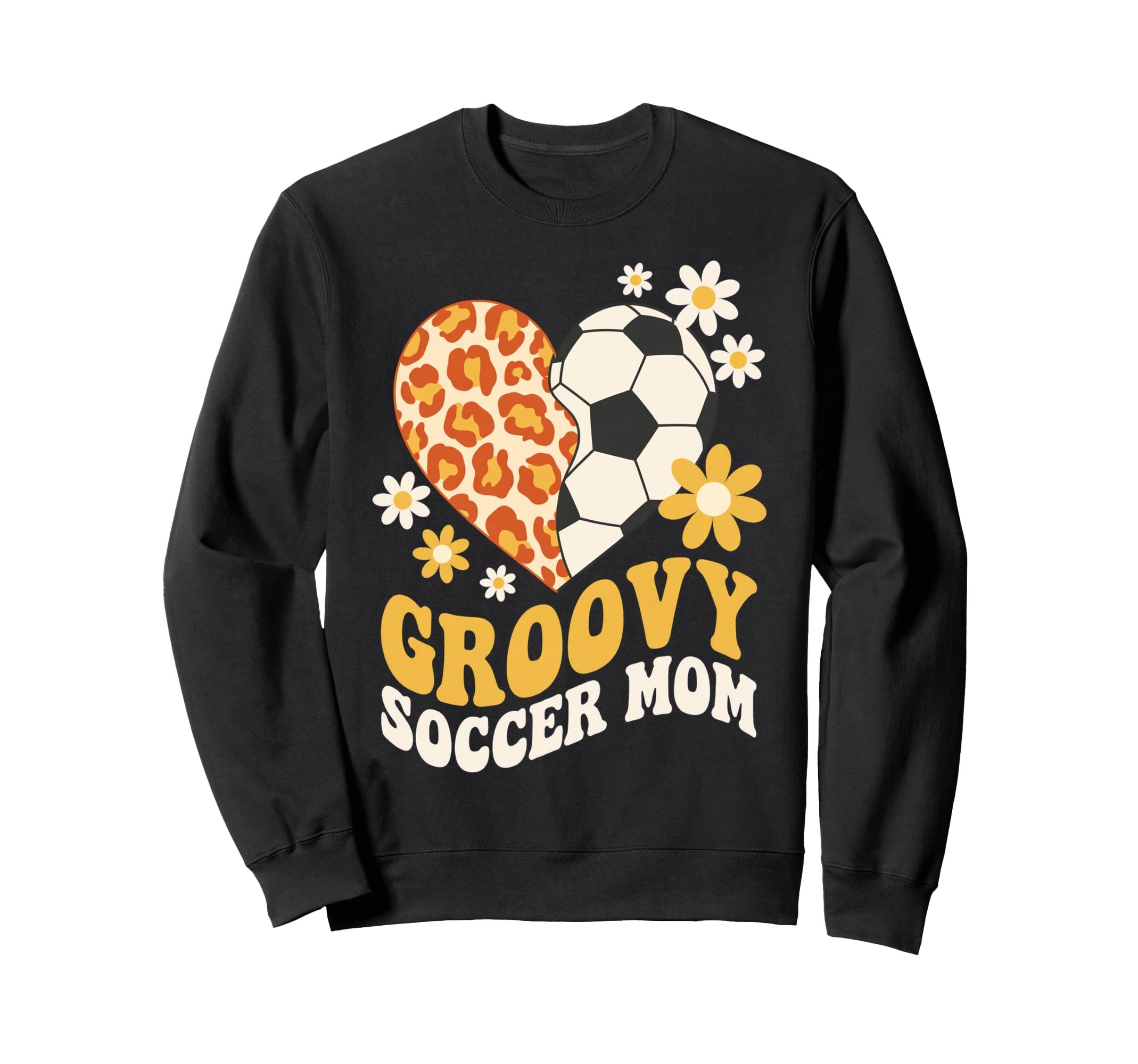 Groovy Leopard Floral Soccer Heart Sweatshirt - Graphic Print Unisex - T-Shirt, Sweatshirt, Hoodie