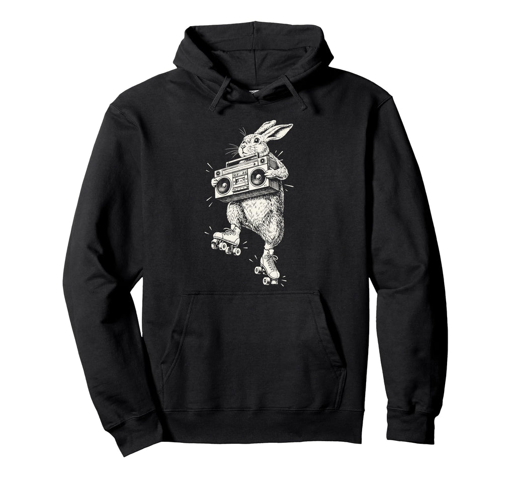 Funny Bunny Roller Skate Boombox Music Hoodie - Minimalist Print Men Women - T-Shirt, Sweatshirt, Hoodie
