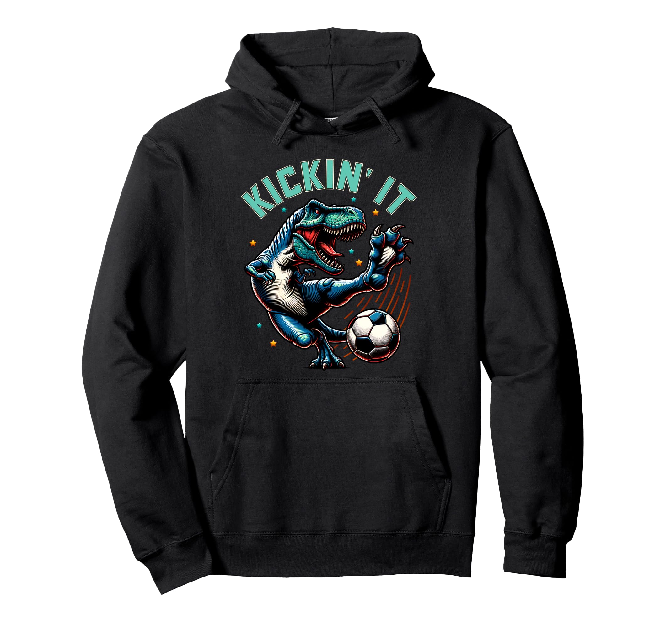 Kickin It T Rex Dinosaur Soccer Player Hoodie - Fun Novelty Design Unisex - T-Shirt, Sweatshirt, Hoodie