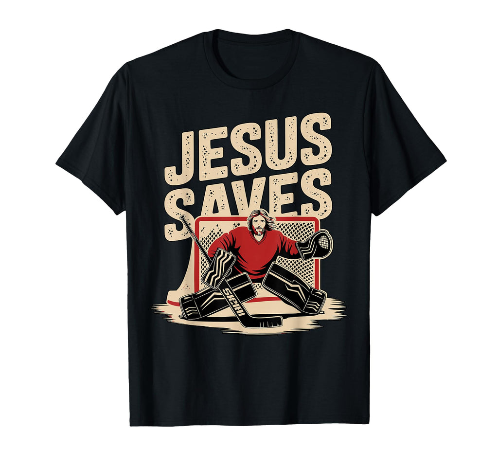 Jesus Saves Ice Hockey Goalkeeper T-Shirt - Trendy Graphic for Adults - T-Shirt, Sweatshirt, Hoodie