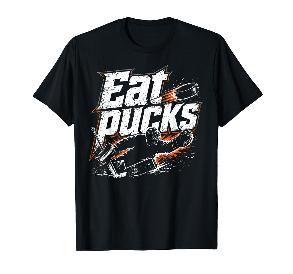Ice Hockey Goalkeeper Pucks Goalie T-Shirt - Custom Art Print for Adults - T-Shirt, Sweatshirt, Hoodie