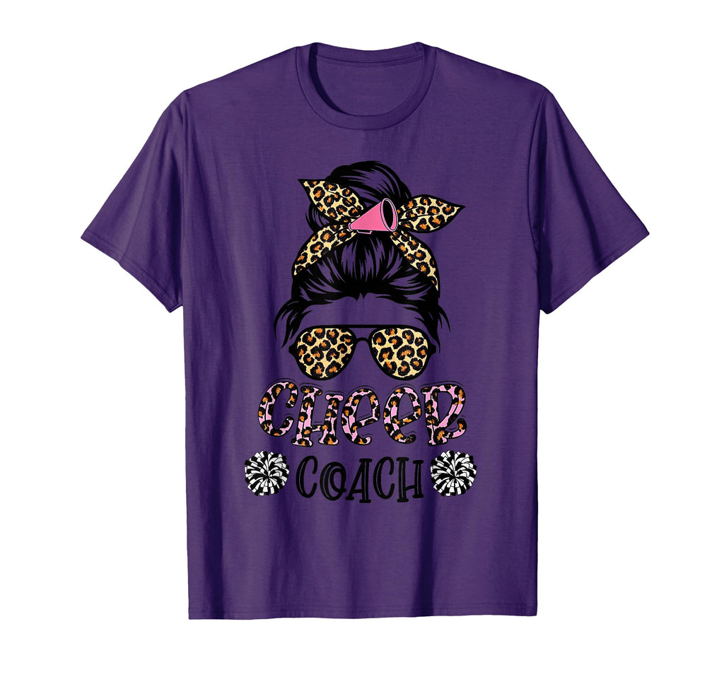 Cheer Coach Leopard Messy Bun T-Shirt - Unique Graphic for Adults - T-Shirt, Sweatshirt, Hoodie
