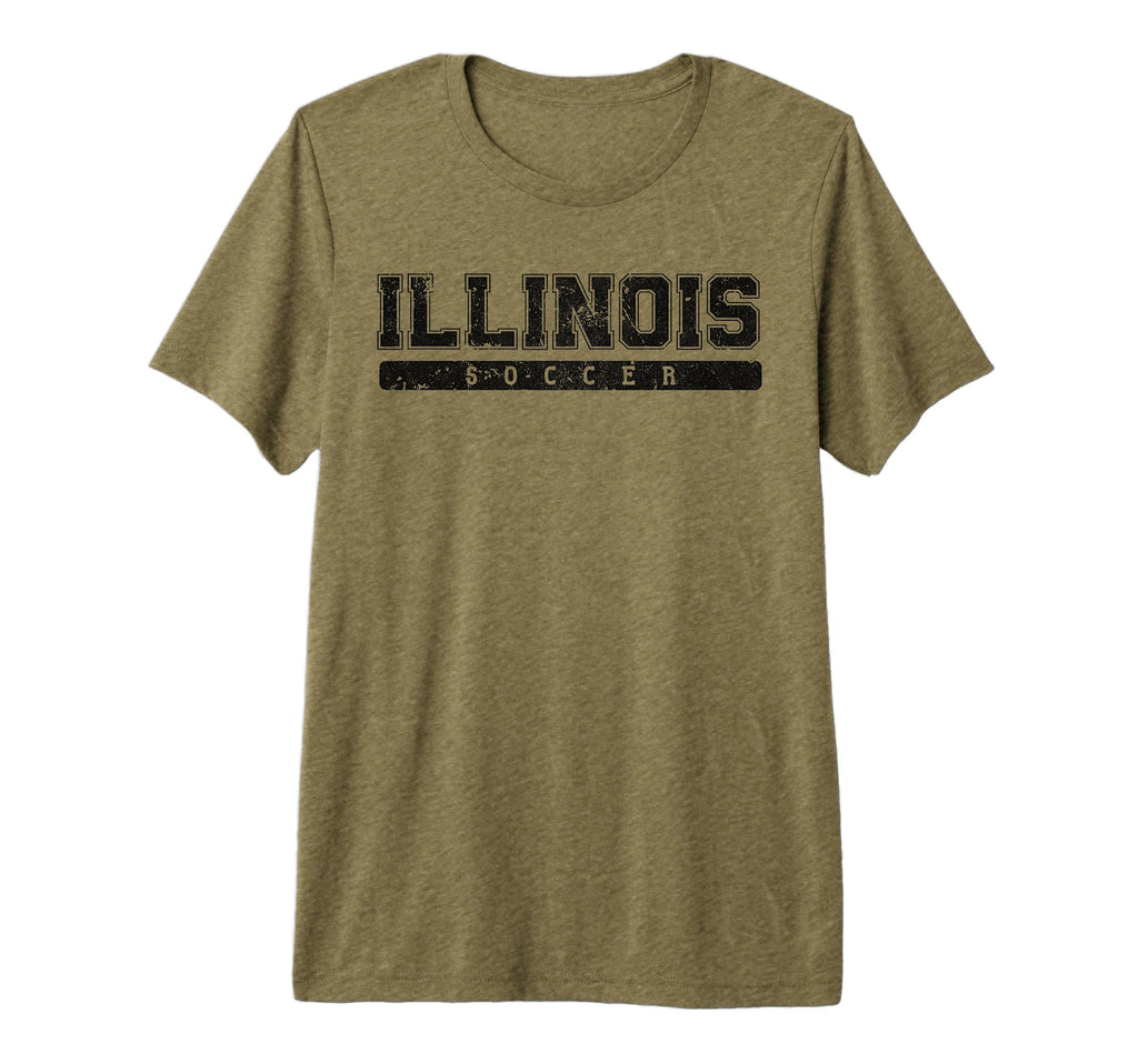 Illinois Soccer Black Text Tri Blend T-Shirt - Novelty Apparel Unisex - T-Shirt, Sweatshirt, Hoodie