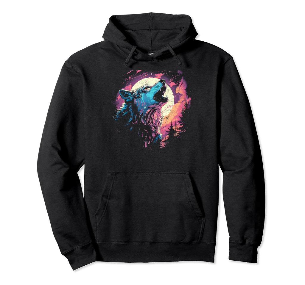 Wolf Howling Moon Comic Book Womens Hoodie - Graphic Print for Adults - T-Shirt, Sweatshirt, Hoodie