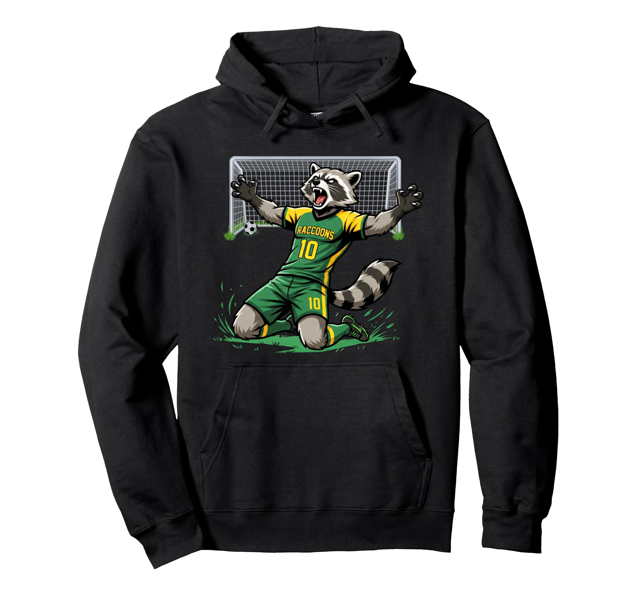 Funny Feral Raccoon Soccer Player Hoodie - Casual Everyday Wear Men Women - T-Shirt, Sweatshirt, Hoodie