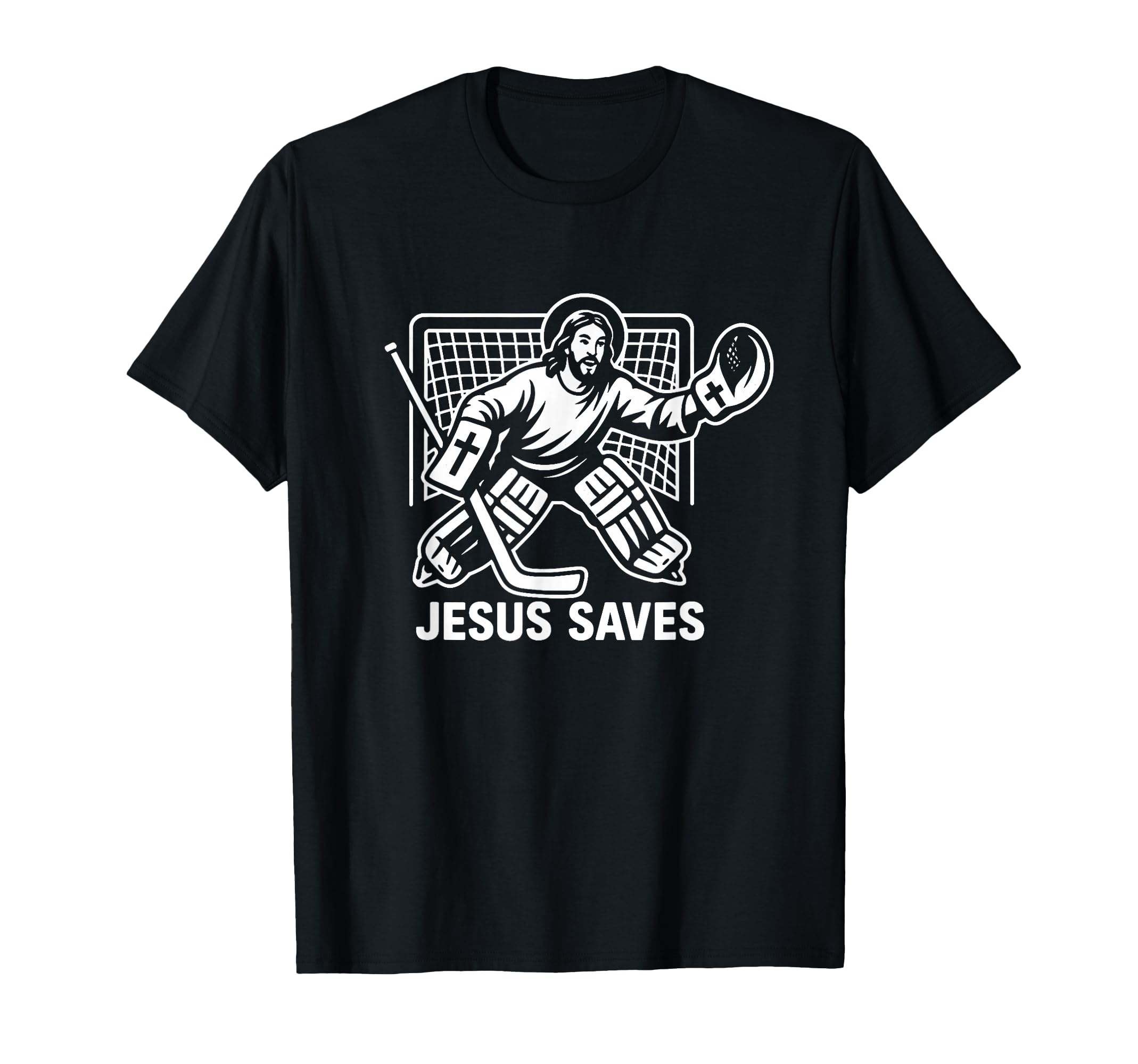 Hockey Goalie Goalkeeper Jesus T-Shirt - Fun Novelty Design for Adults - T-Shirt, Sweatshirt, Hoodie