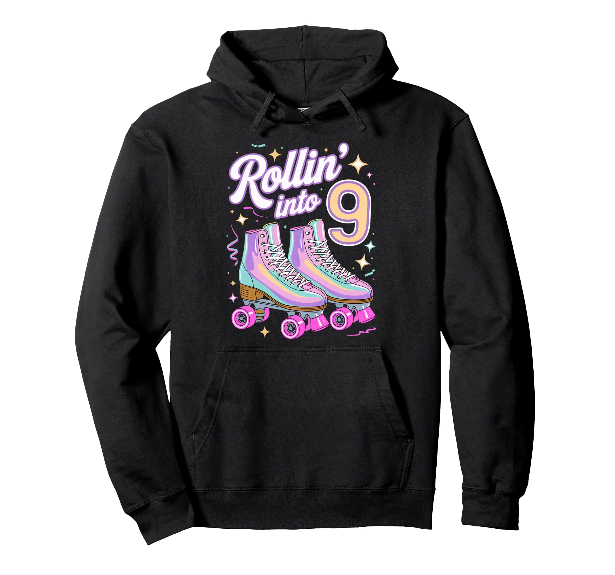 Rollin Into 9 Roller Skating 9Th Hoodie - Aesthetic Graphic Unisex - T-Shirt, Sweatshirt, Hoodie