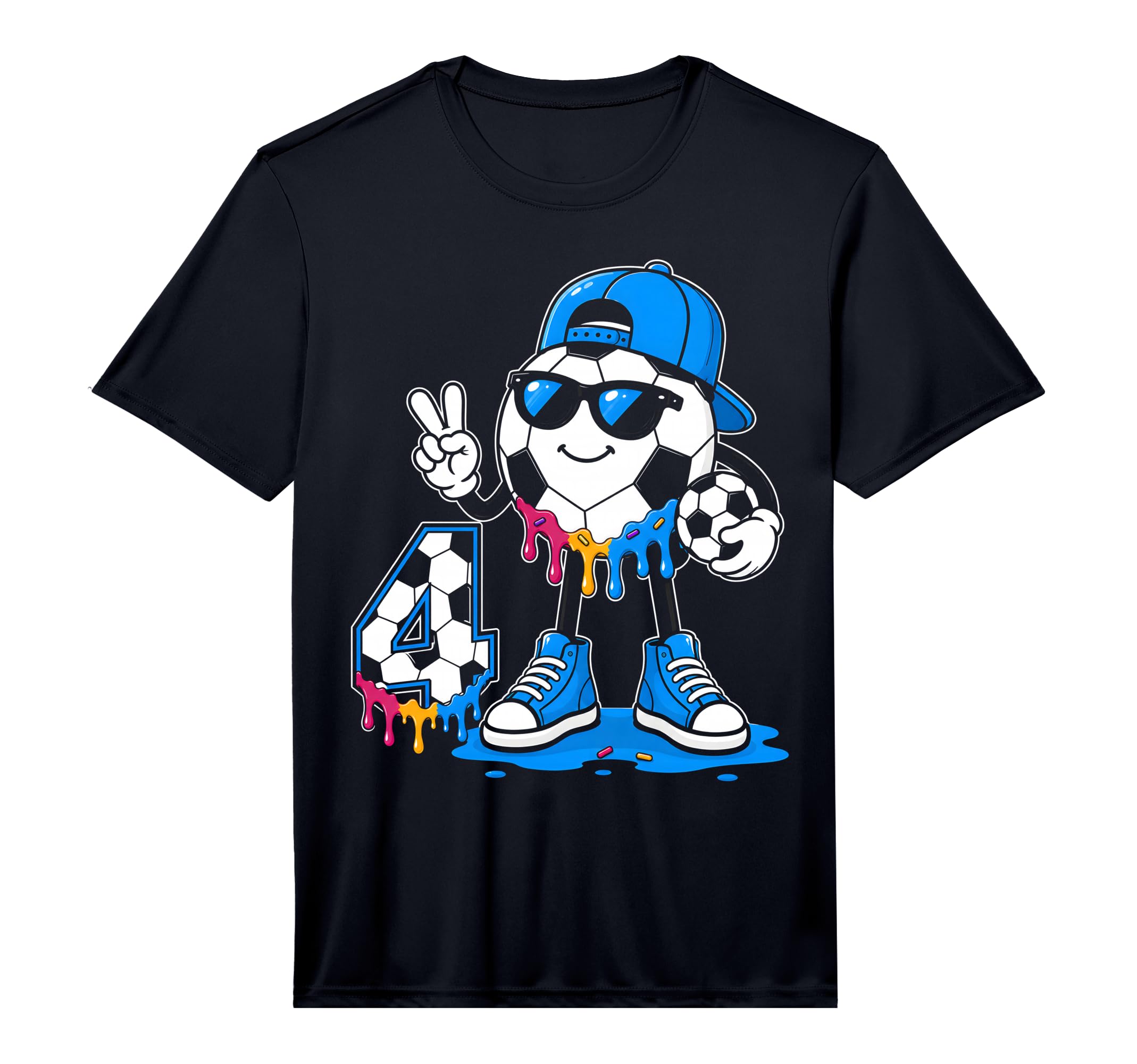 4Th Birthday Soccer Ice Cream Drip T-Shirt - Fun Novelty Design for Adults - T-Shirt, Sweatshirt, Hoodie