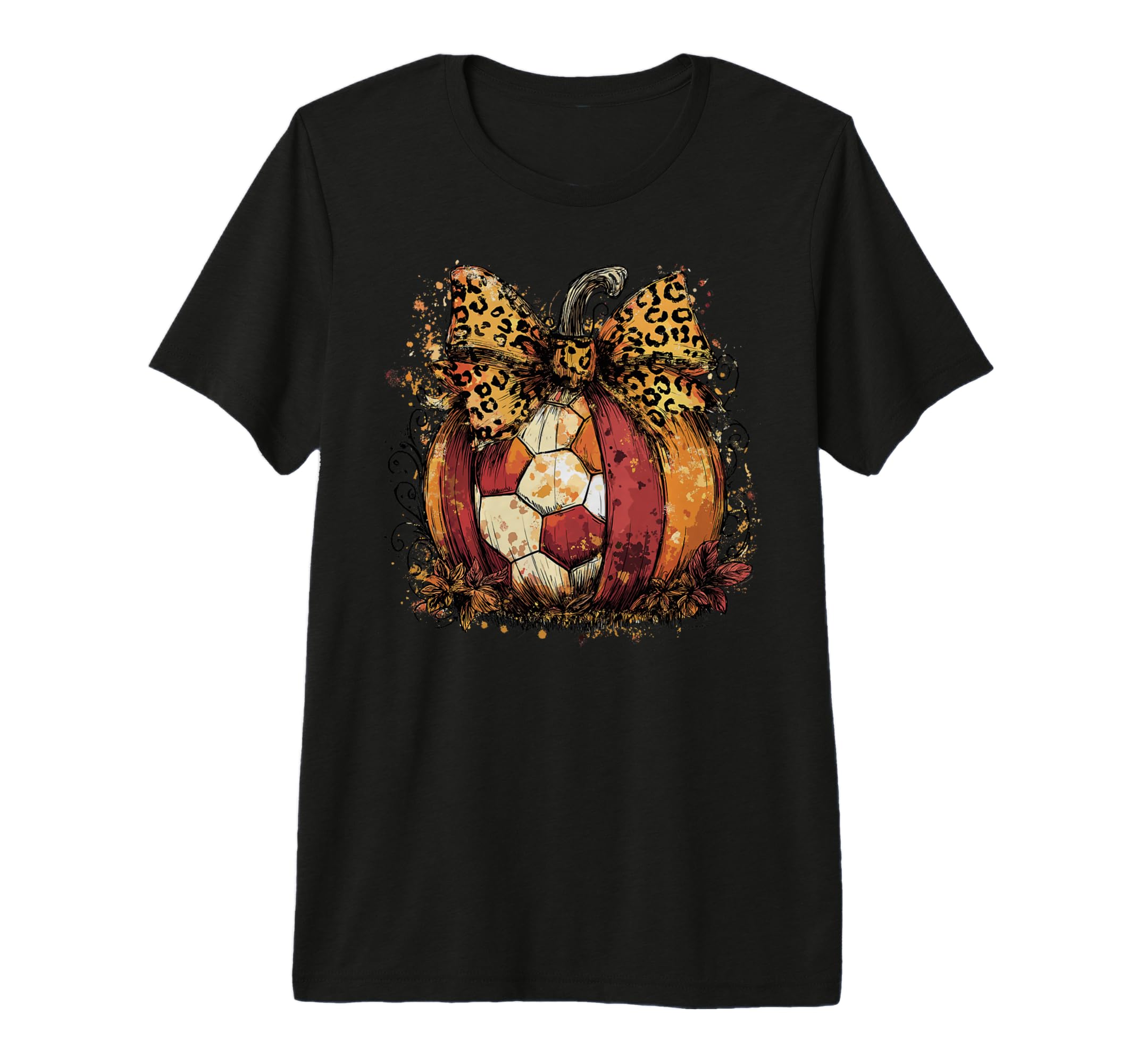 Fall Soccer Leopard Pumpkin Coquette Bow T-Shirt - Streetwear Style Unisex - T-Shirt, Sweatshirt, Hoodie