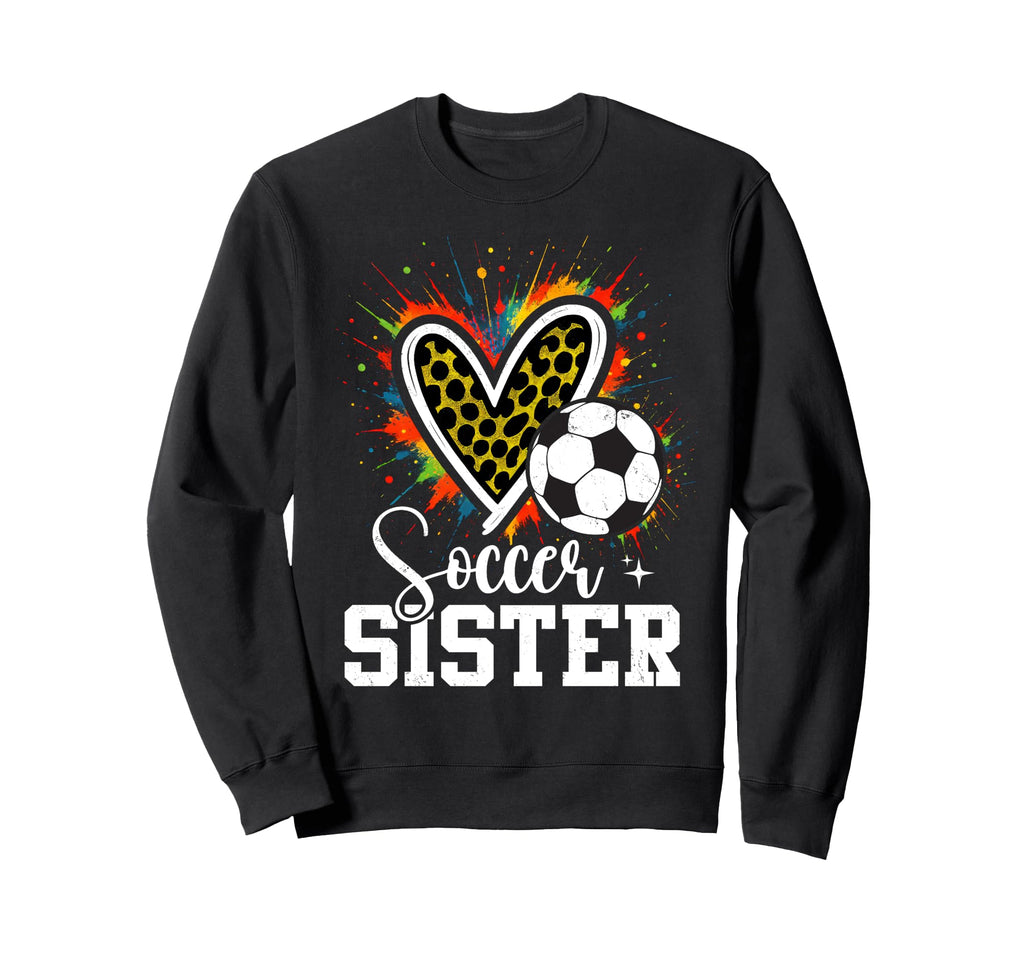 Soccer Sister Leopard Heart Colorful Sweatshirt - Graphic Print Unisex - T-Shirt, Sweatshirt, Hoodie
