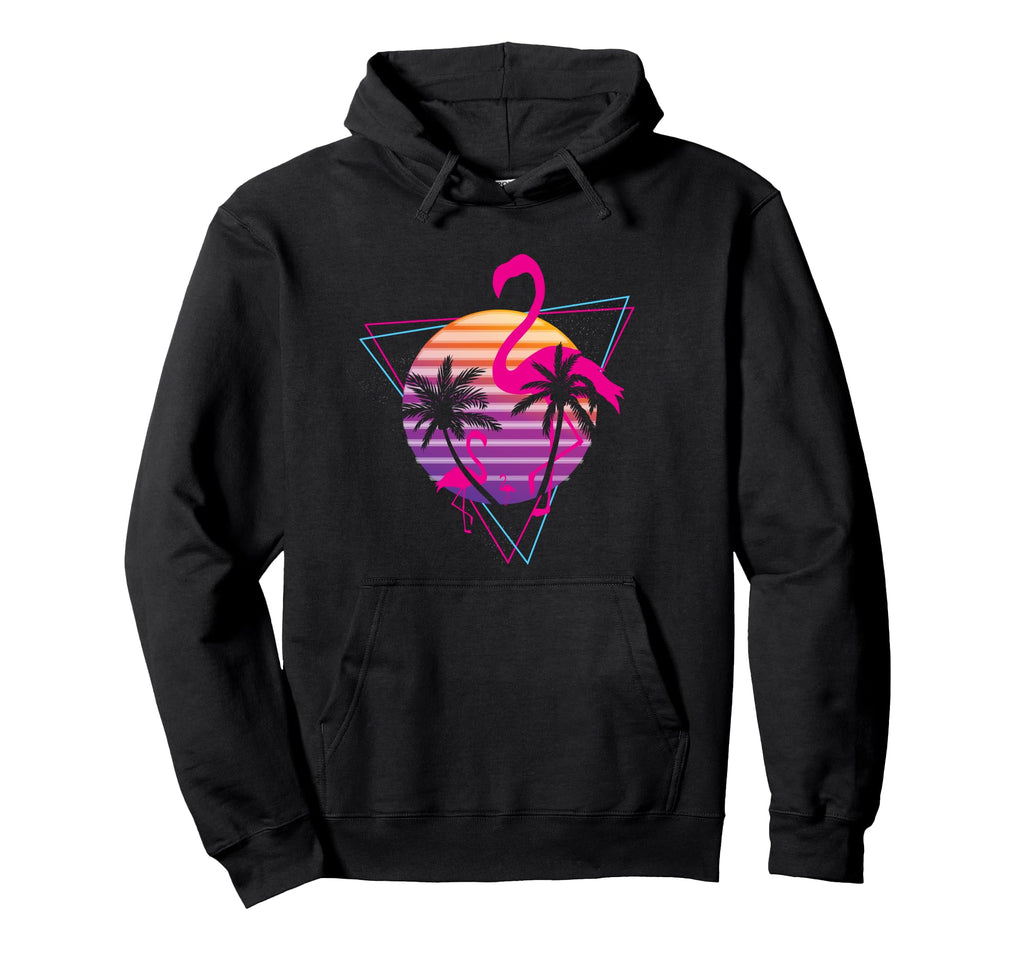 80S Flamingo Palm Sunset Synthwave Hoodie - Fun Novelty Design for Adults - T-Shirt, Sweatshirt, Hoodie