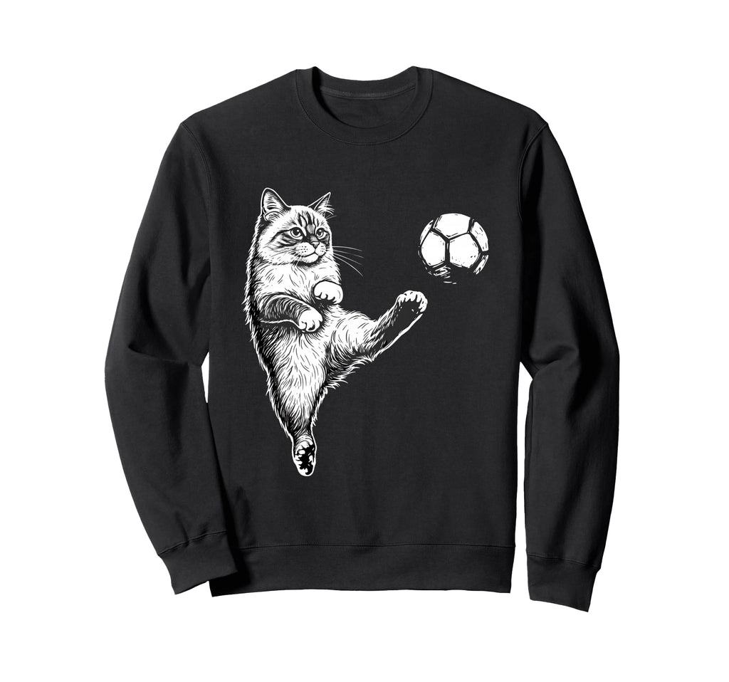 Funny Soccer Cat Kicking Ball Pet Sweatshirt - Minimalist Print for Adults - T-Shirt, Sweatshirt, Hoodie