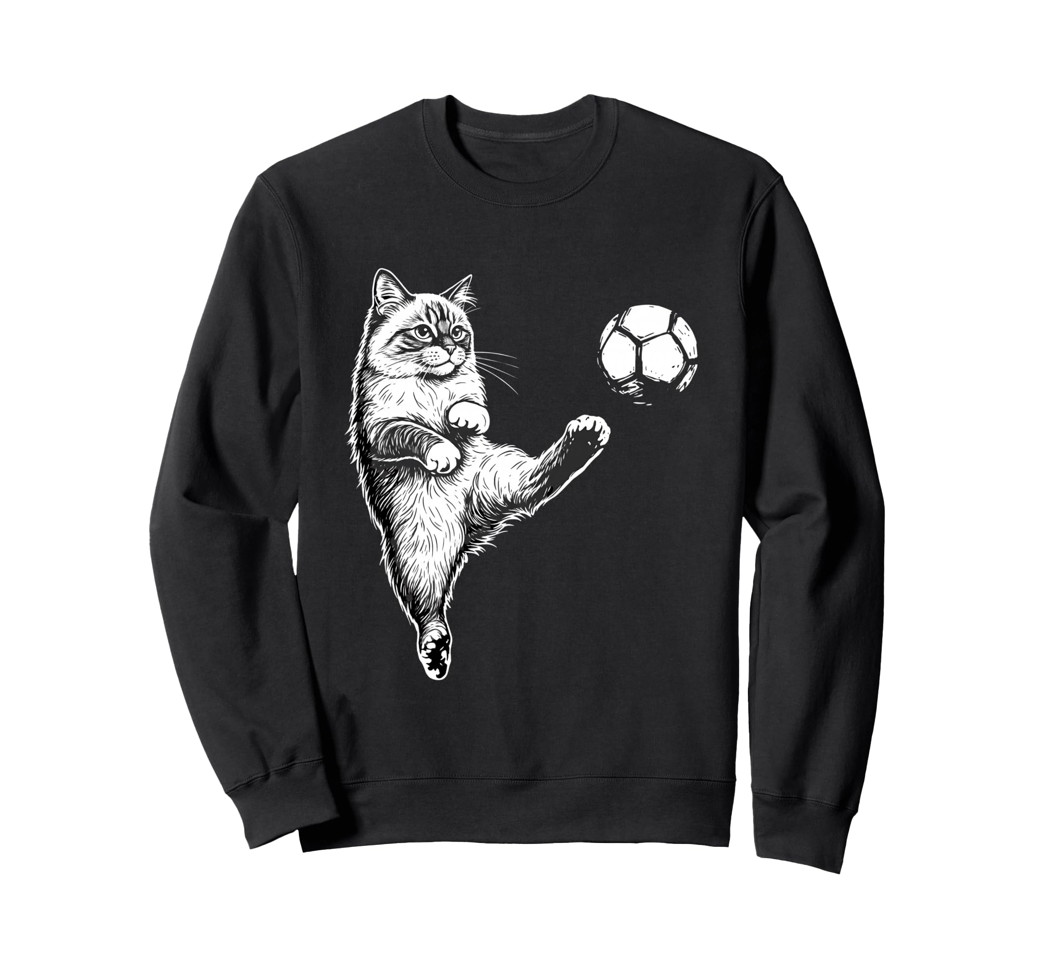 Funny Soccer Cat Kicking Ball Pet Sweatshirt - Minimalist Print for Adults - T-Shirt, Sweatshirt, Hoodie