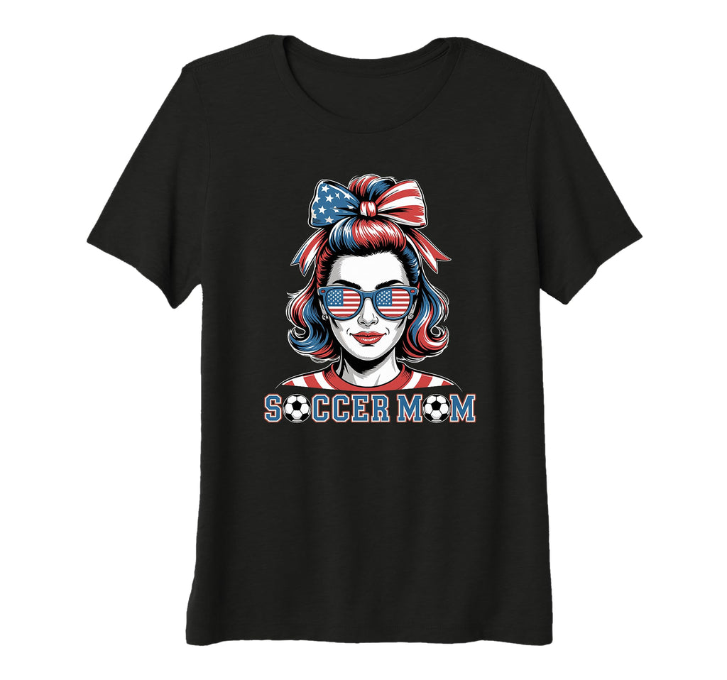 Womens Patriotic Soccer Mom American Flag T-Shirt - Graphic Print Unisex - T-Shirt, Sweatshirt, Hoodie