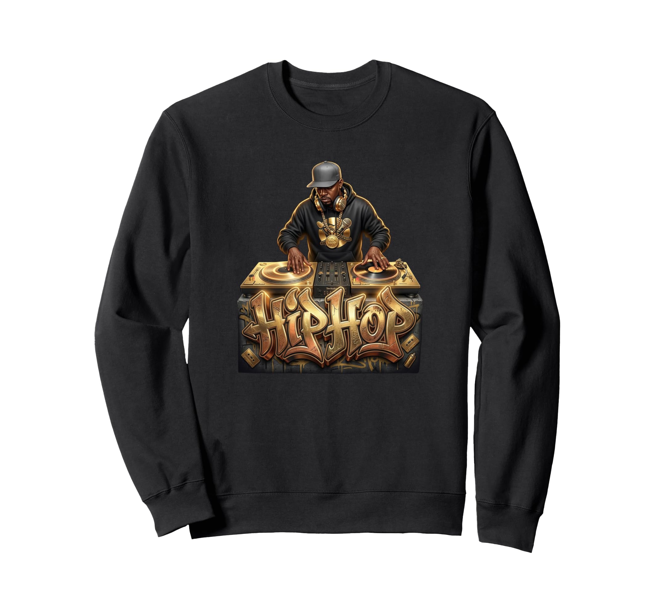 Hip Hop Gold Turntable Streetwear Sweatshirt - Trendy Graphic for Adults - T-Shirt, Sweatshirt, Hoodie