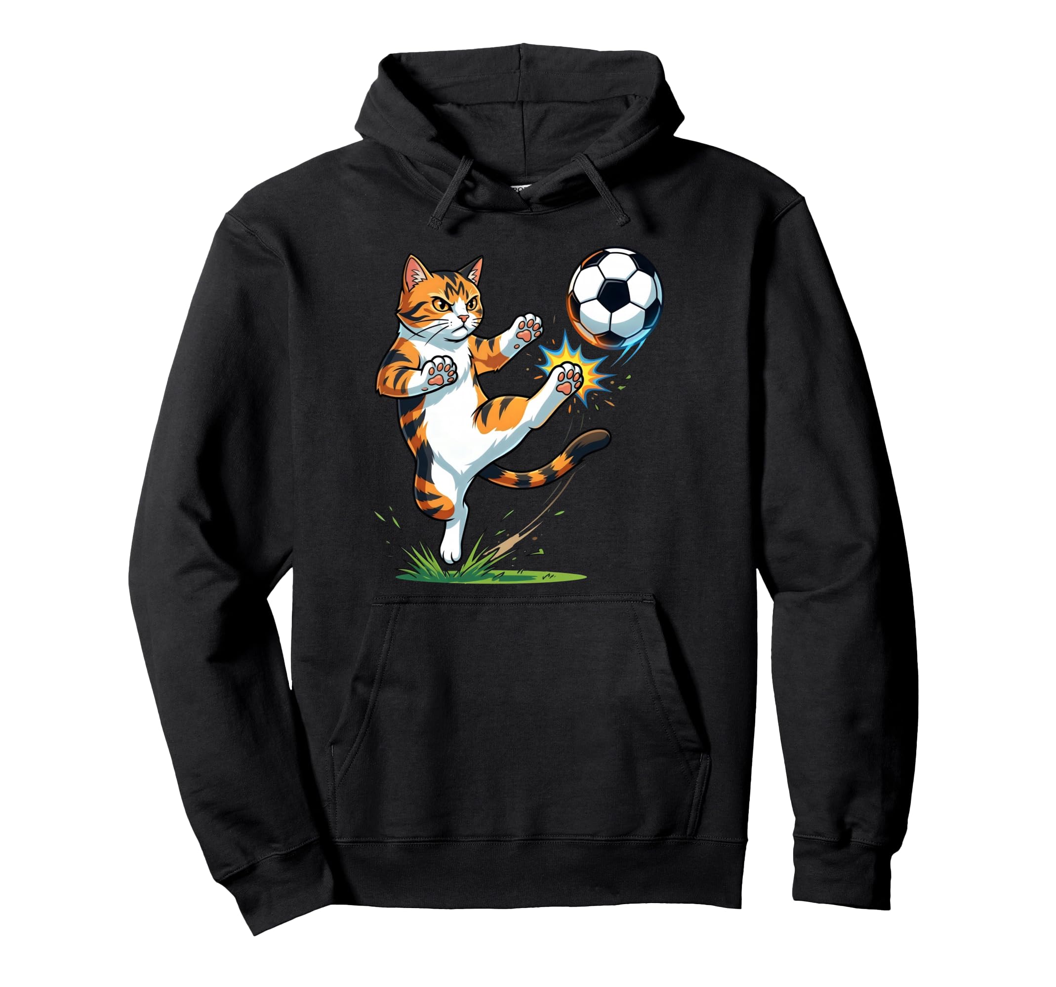 Funny Ginger Cat Playing Soccer Player Hoodie - Novelty Apparel Men Women - T-Shirt, Sweatshirt, Hoodie