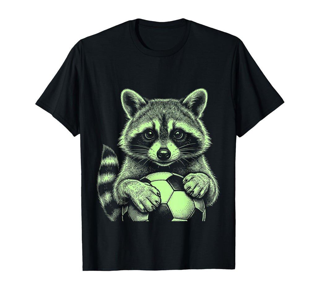 Soccer Fan Engraved Raccoon Playing T-Shirt - Casual Everyday Wear Unisex - T-Shirt, Sweatshirt, Hoodie