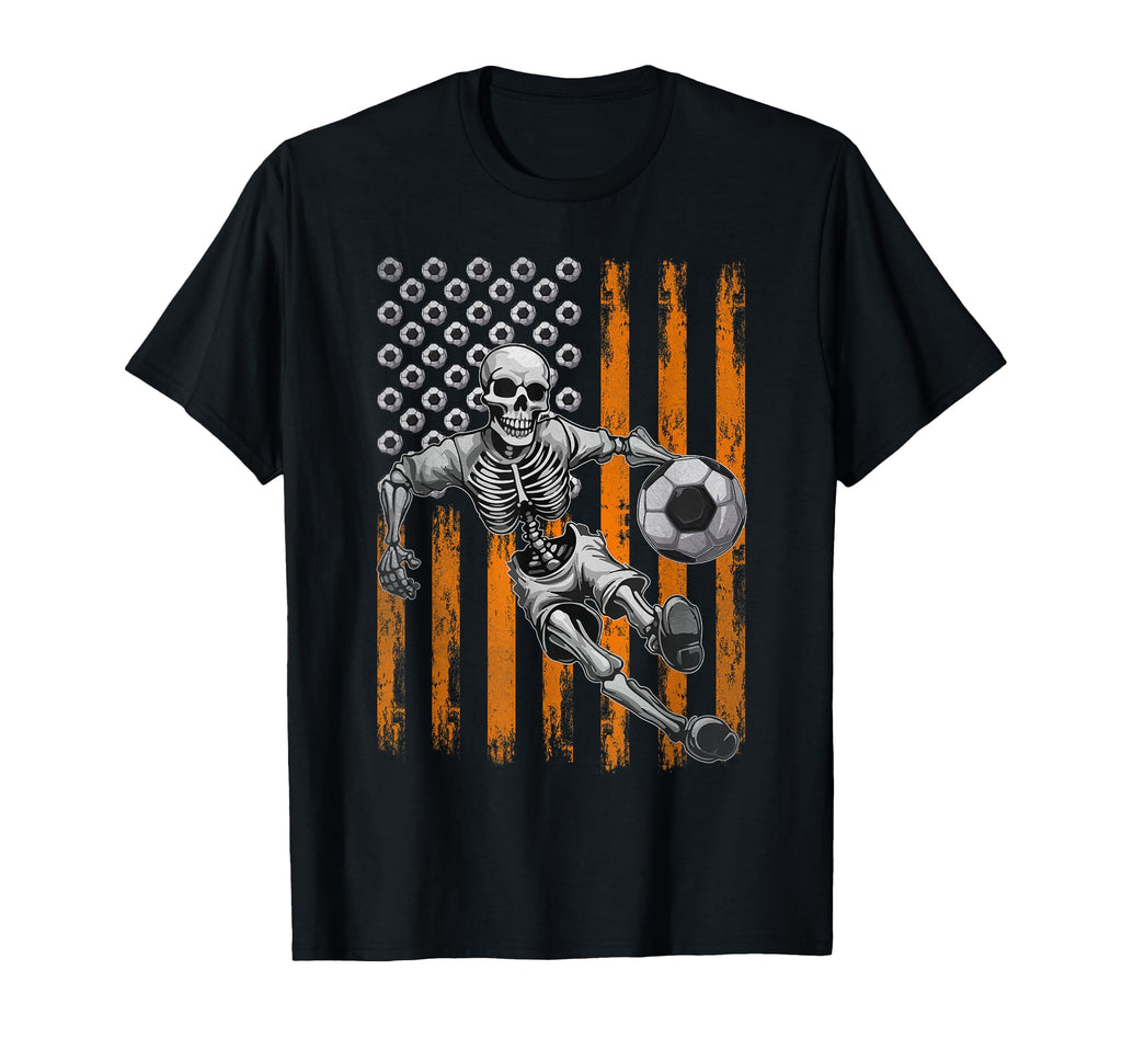 Skeleton Playing Soccer Usa Flag T-Shirt - Unique Graphic for Adults - T-Shirt, Sweatshirt, Hoodie