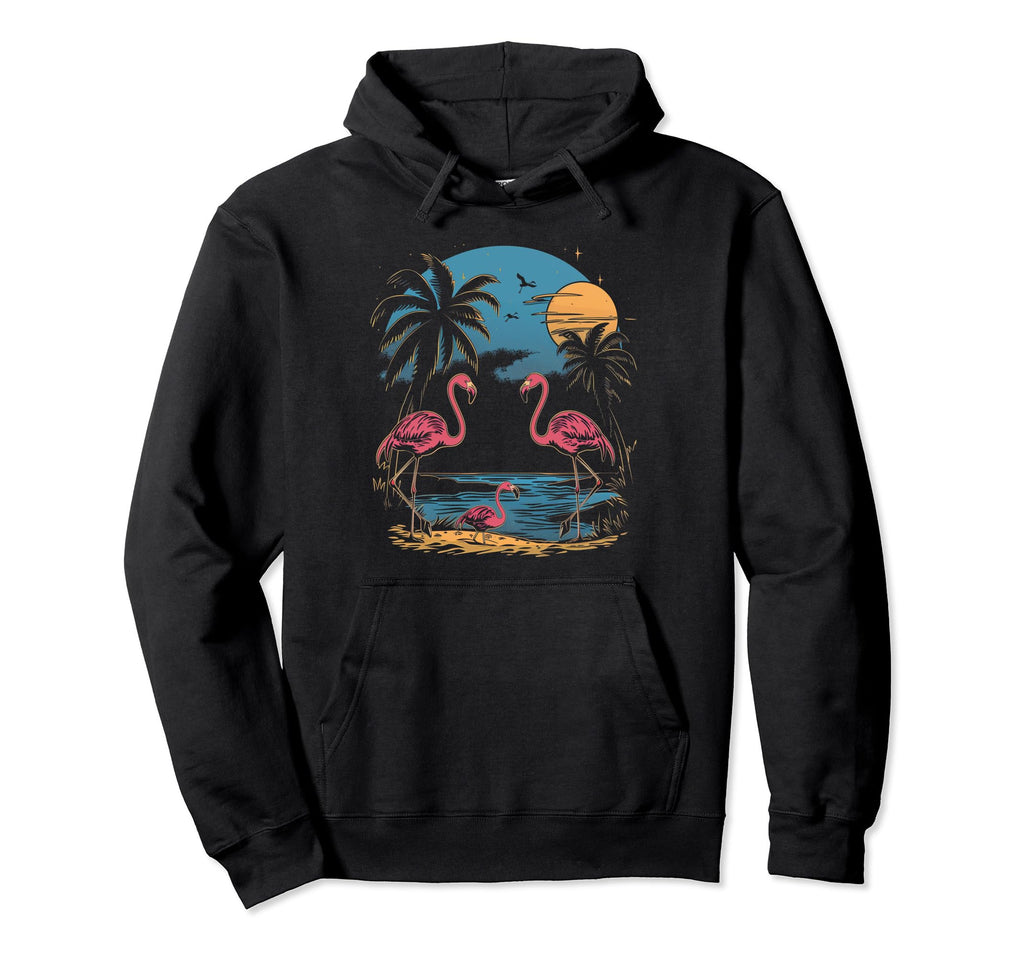 Flamingo Beach Sunset Surf Surfer Hoodie - Aesthetic Graphic for Adults - T-Shirt, Sweatshirt, Hoodie