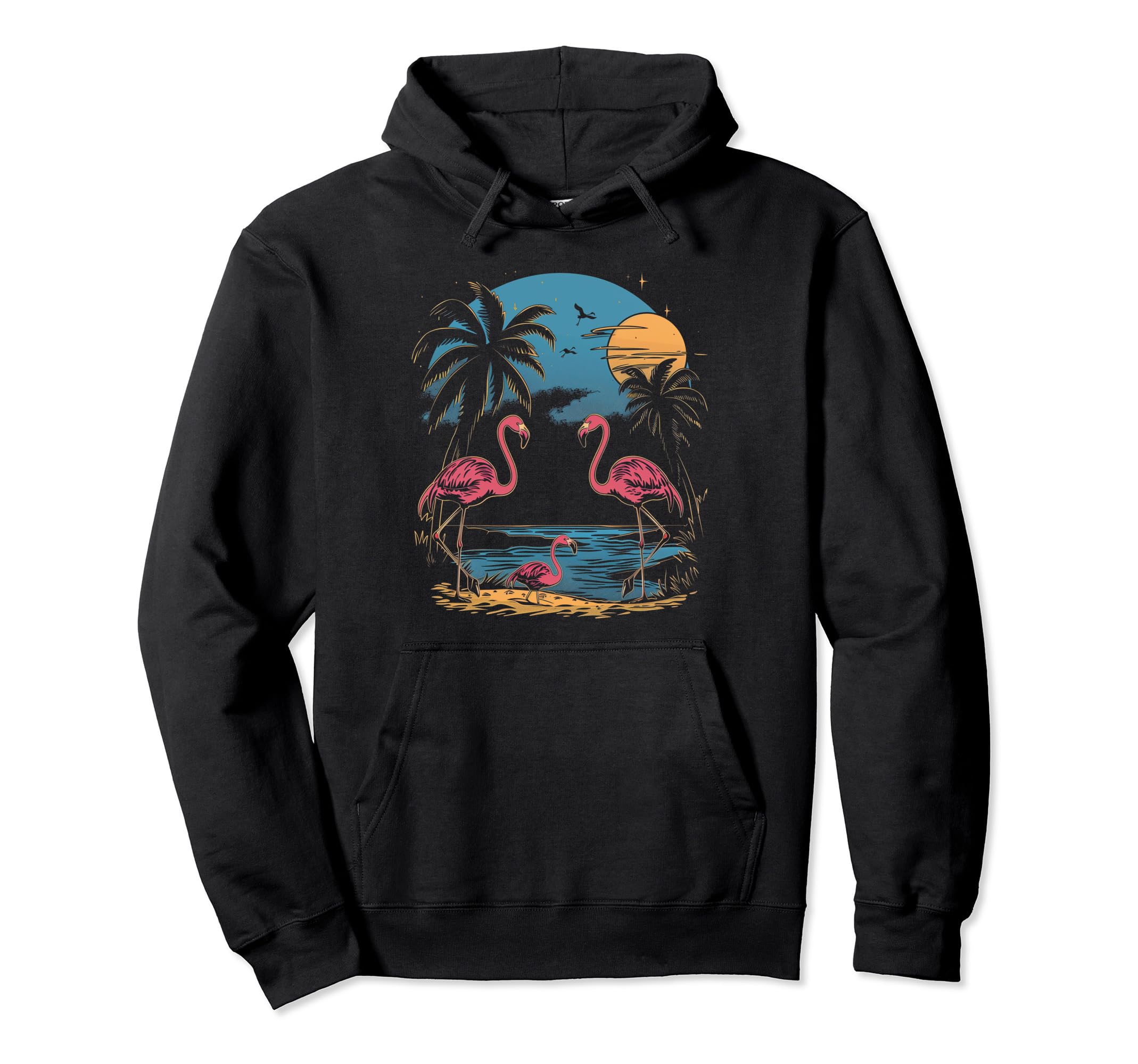 Flamingo Beach Sunset Surf Surfer Hoodie - Aesthetic Graphic for Adults - T-Shirt, Sweatshirt, Hoodie