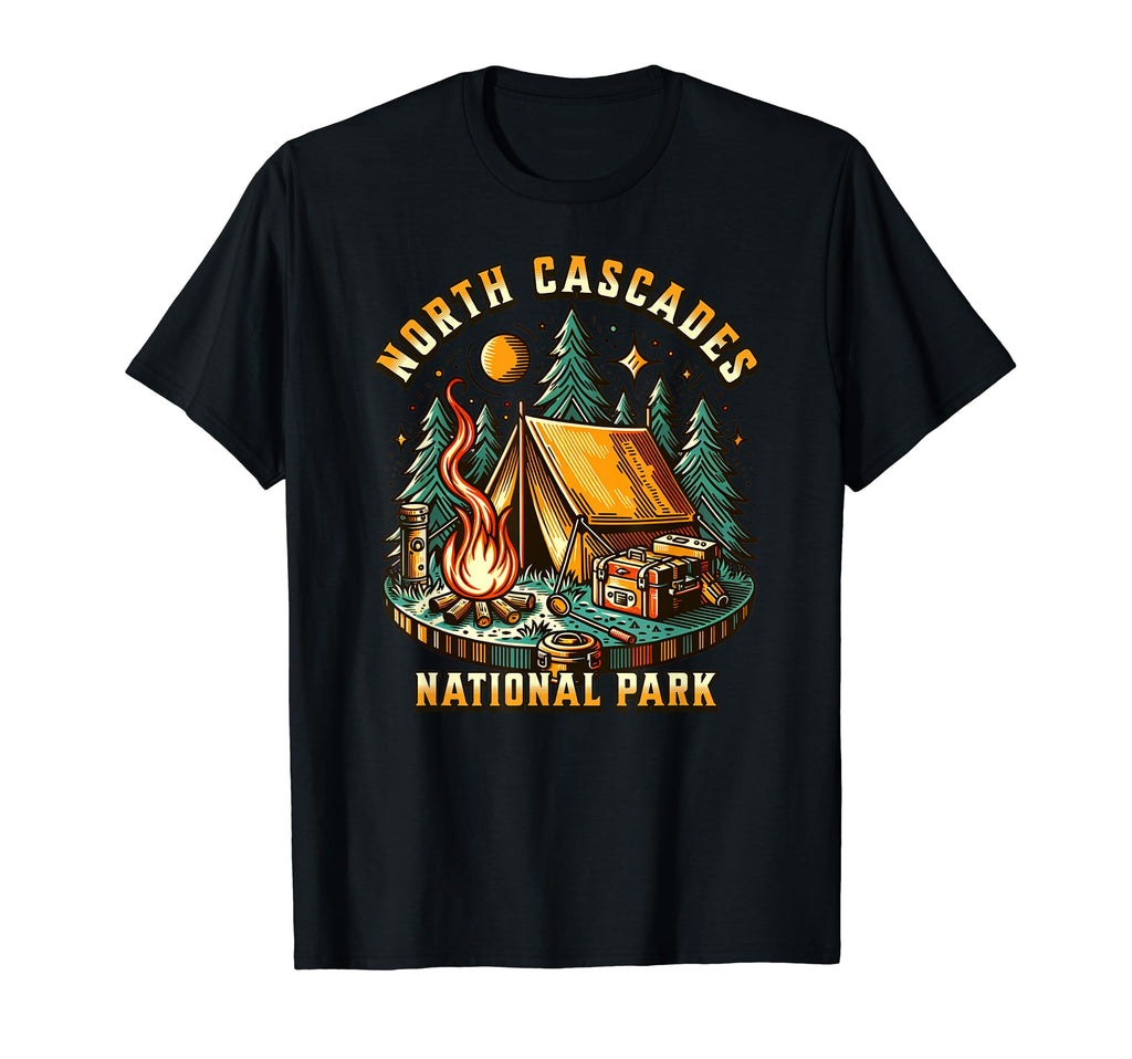 Camping Forest Campfire North Cascades T-Shirt - Trendy Graphic Unisex - T-Shirt, Sweatshirt, Hoodie
