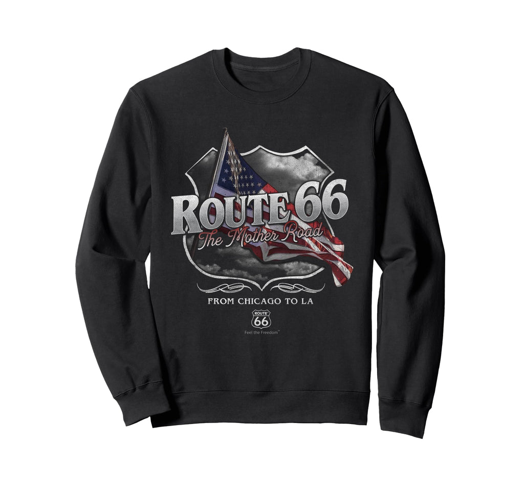 Route 66 Mother Road American Flag Sweatshirt - Custom Art Print for Adults - T-Shirt, Sweatshirt, Hoodie