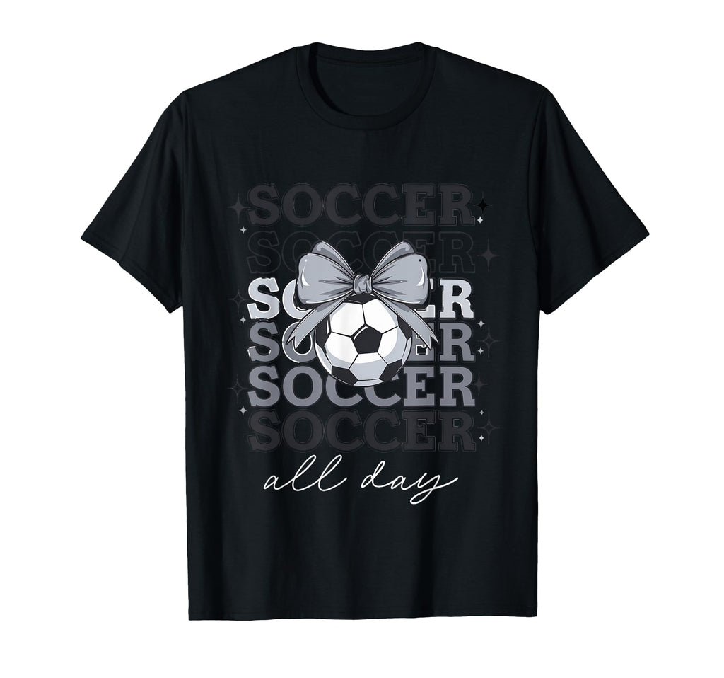Groovy Soccer Coquette Bow Soccer All Day T-Shirt - Unique Graphic Unisex - T-Shirt, Sweatshirt, Hoodie