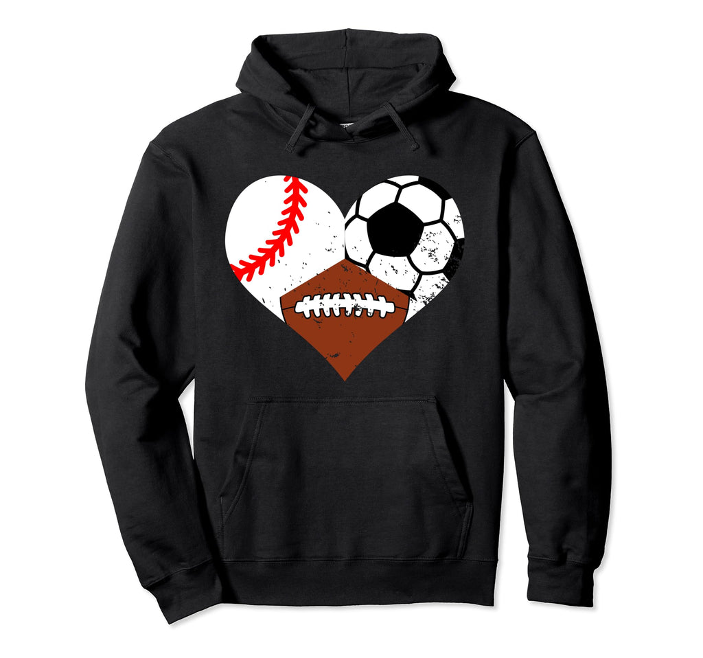 Baseball Soccer Football Heart Funny Hoodie - Custom Art Print Men Women - T-Shirt, Sweatshirt, Hoodie