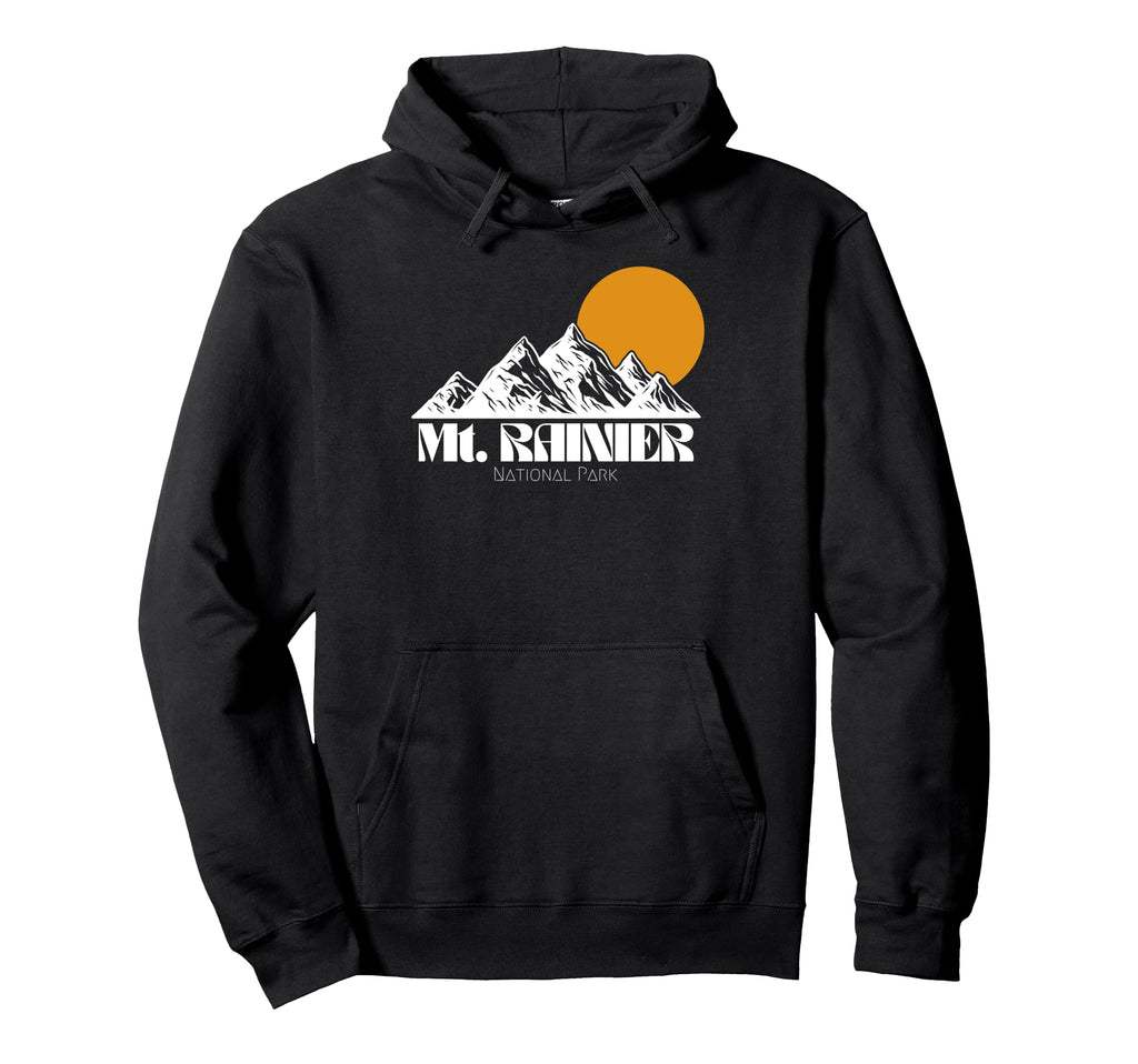 Mount Rainier Mountains Sun 80S Hoodie - Trendy Graphic Unisex - T-Shirt, Sweatshirt, Hoodie