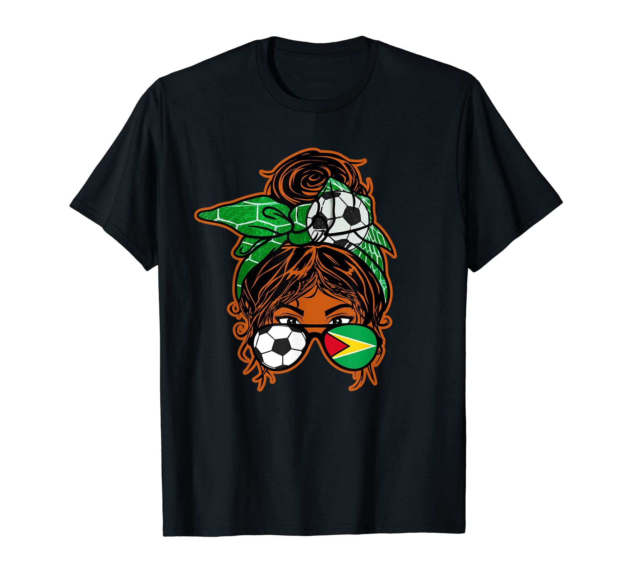 Messy Bun Hair Brown Skin Soccer Guyana T-Shirt - Minimalist Print Unisex - T-Shirt, Sweatshirt, Hoodie