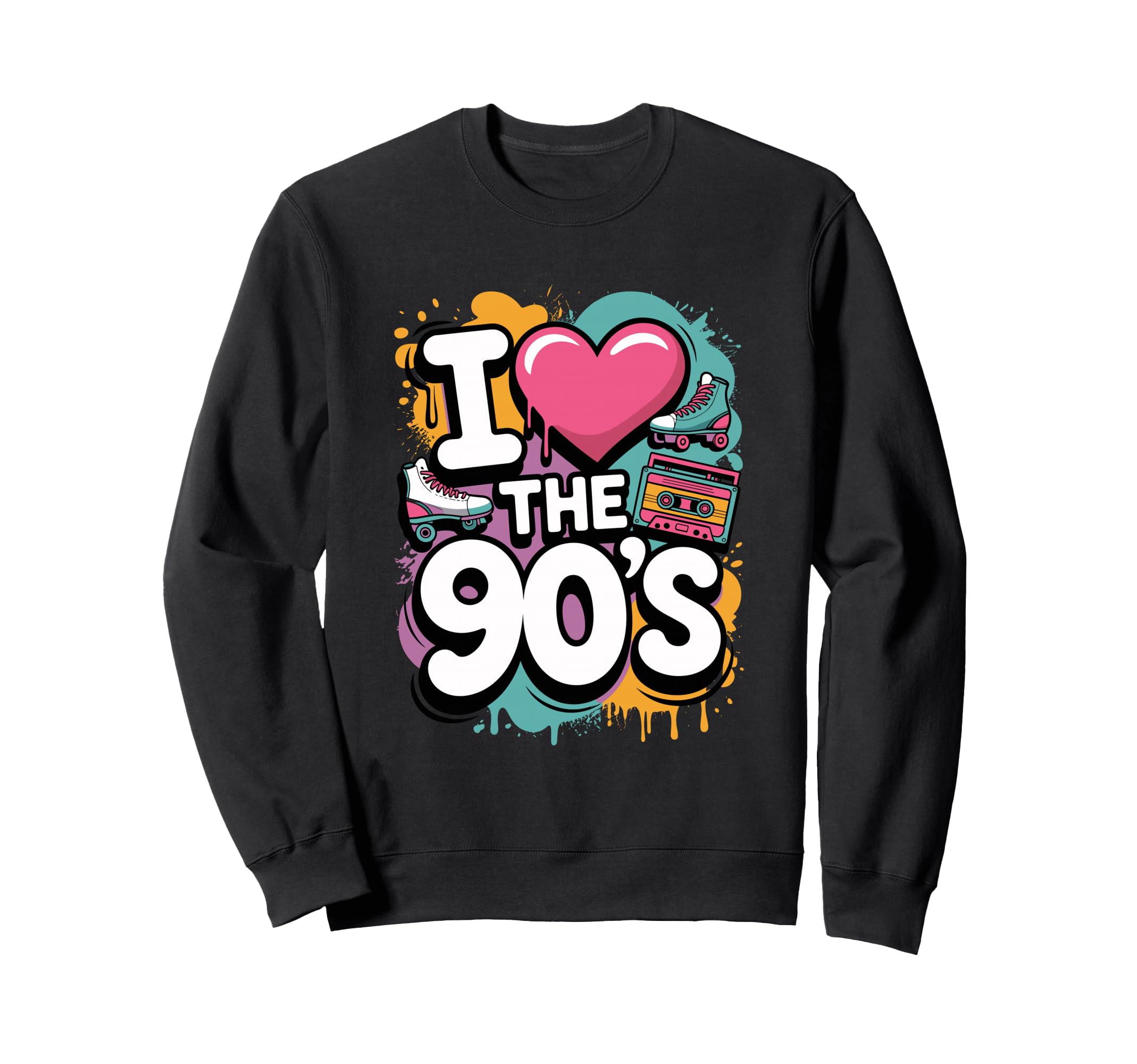 I Love 90S Roller Skates Cassette Sweatshirt - Graphic Print for Adults - T-Shirt, Sweatshirt, Hoodie