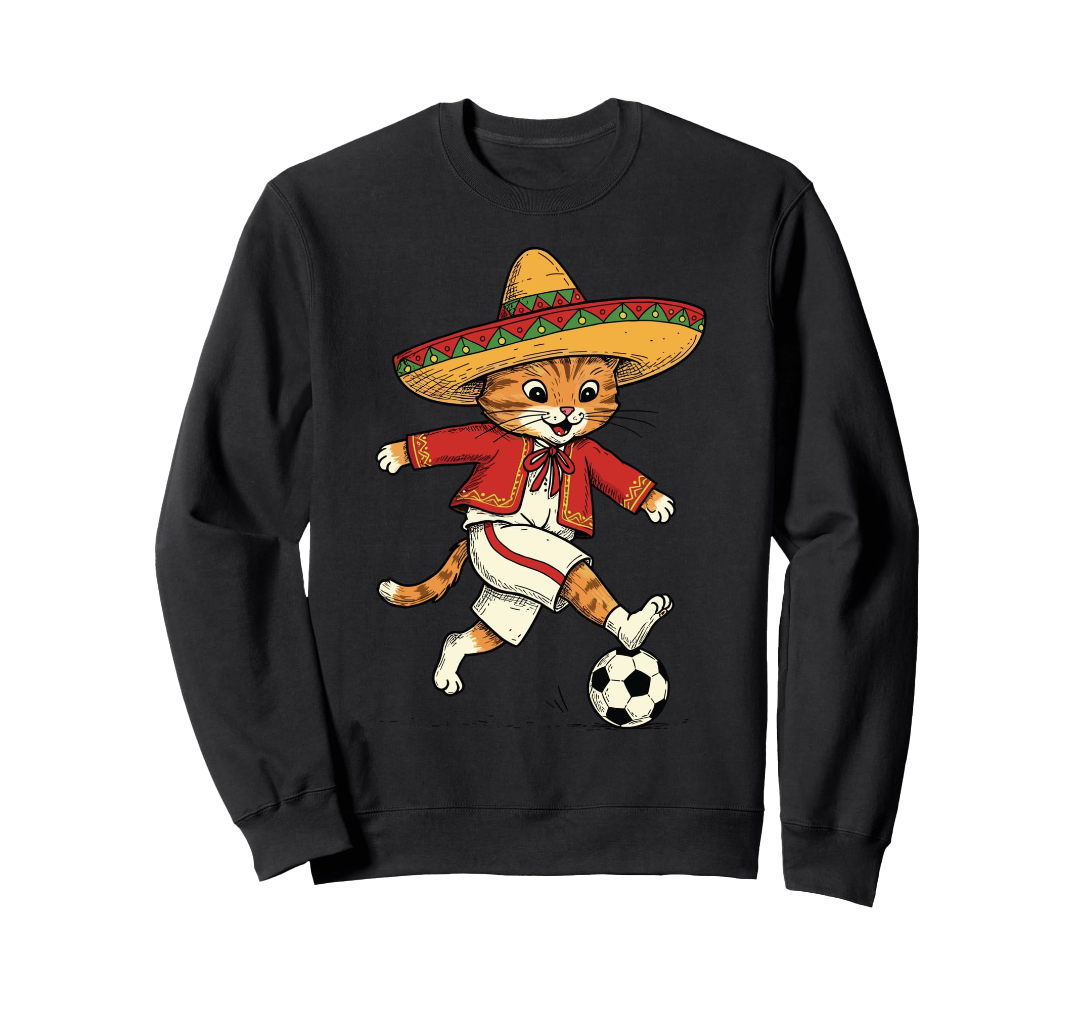 Mexican Soccer Cat Sombrero Football Sweatshirt - Aesthetic Graphic Unisex - T-Shirt, Sweatshirt, Hoodie