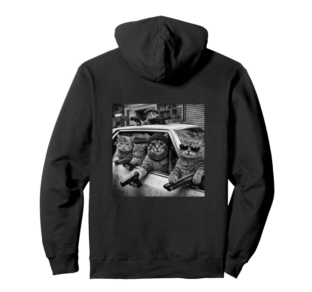 Funny Gangster Cat Old School Hip Hop Hoodie - Novelty Apparel for Adults - T-Shirt, Sweatshirt, Hoodie