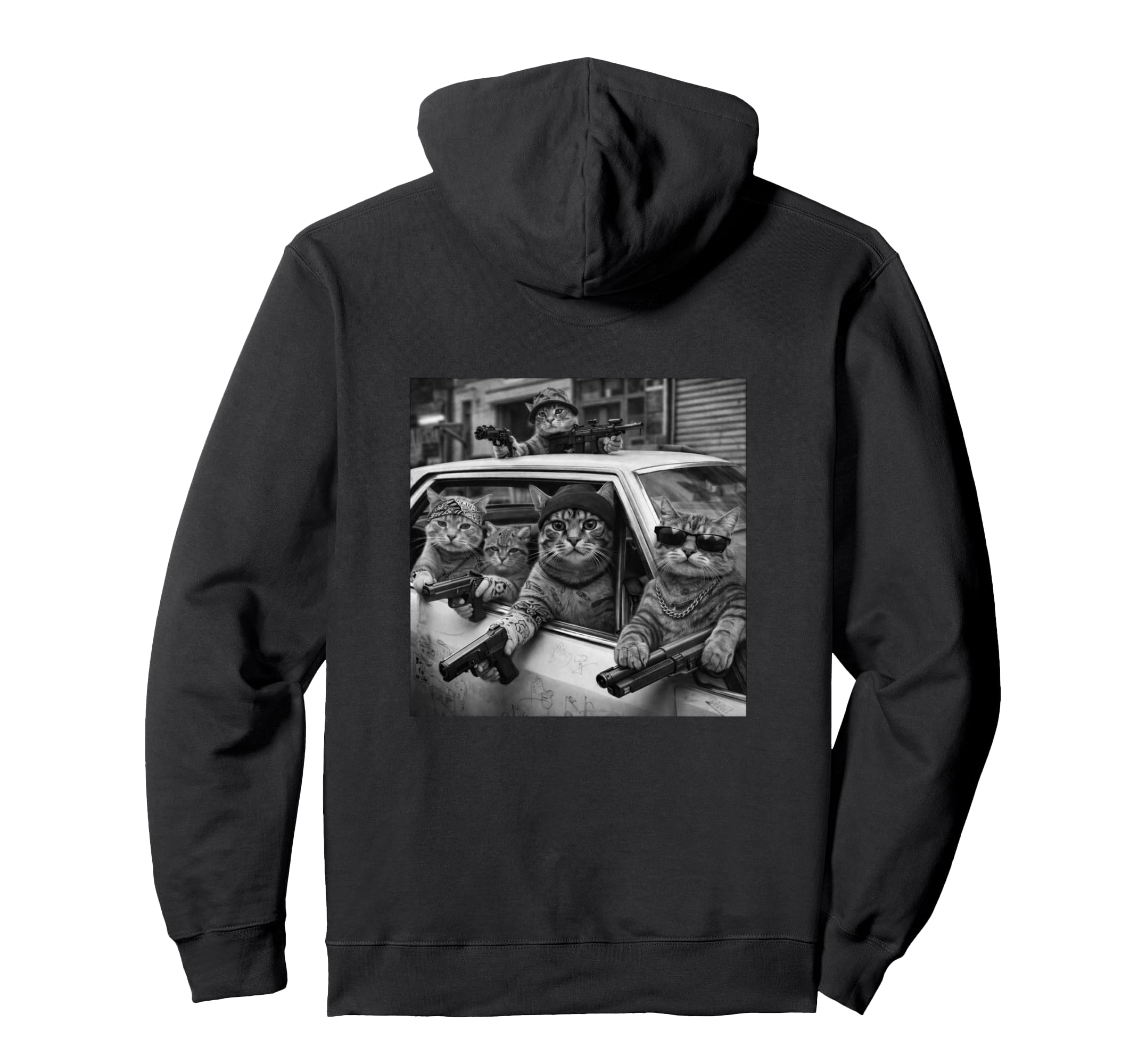 Funny Gangster Cat Old School Hip Hop Hoodie - Novelty Apparel for Adults - T-Shirt, Sweatshirt, Hoodie