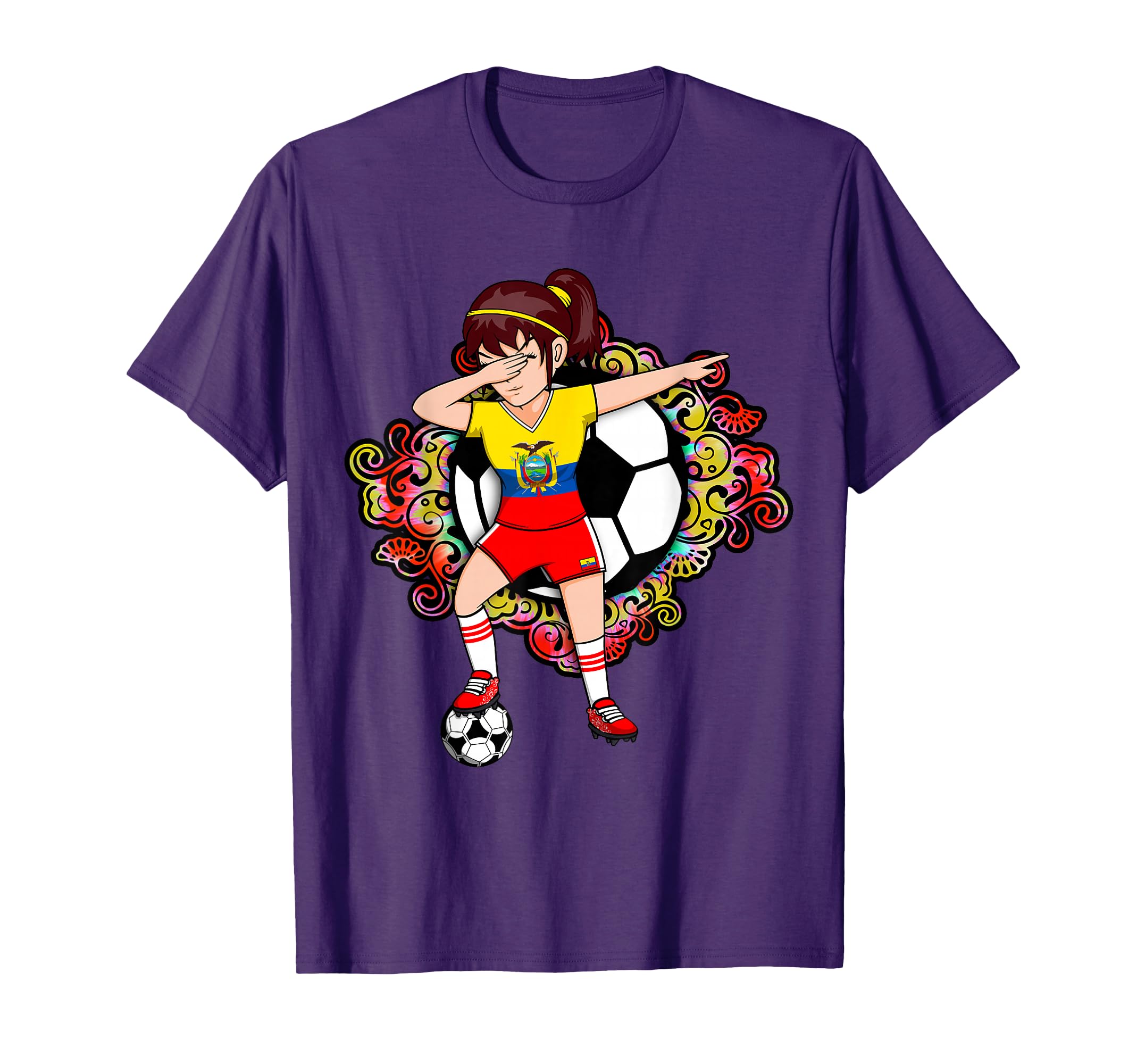 Dabbing Soccer Ecuador Jersey Floral T-Shirt - Graphic Print Men Women - T-Shirt, Sweatshirt, Hoodie
