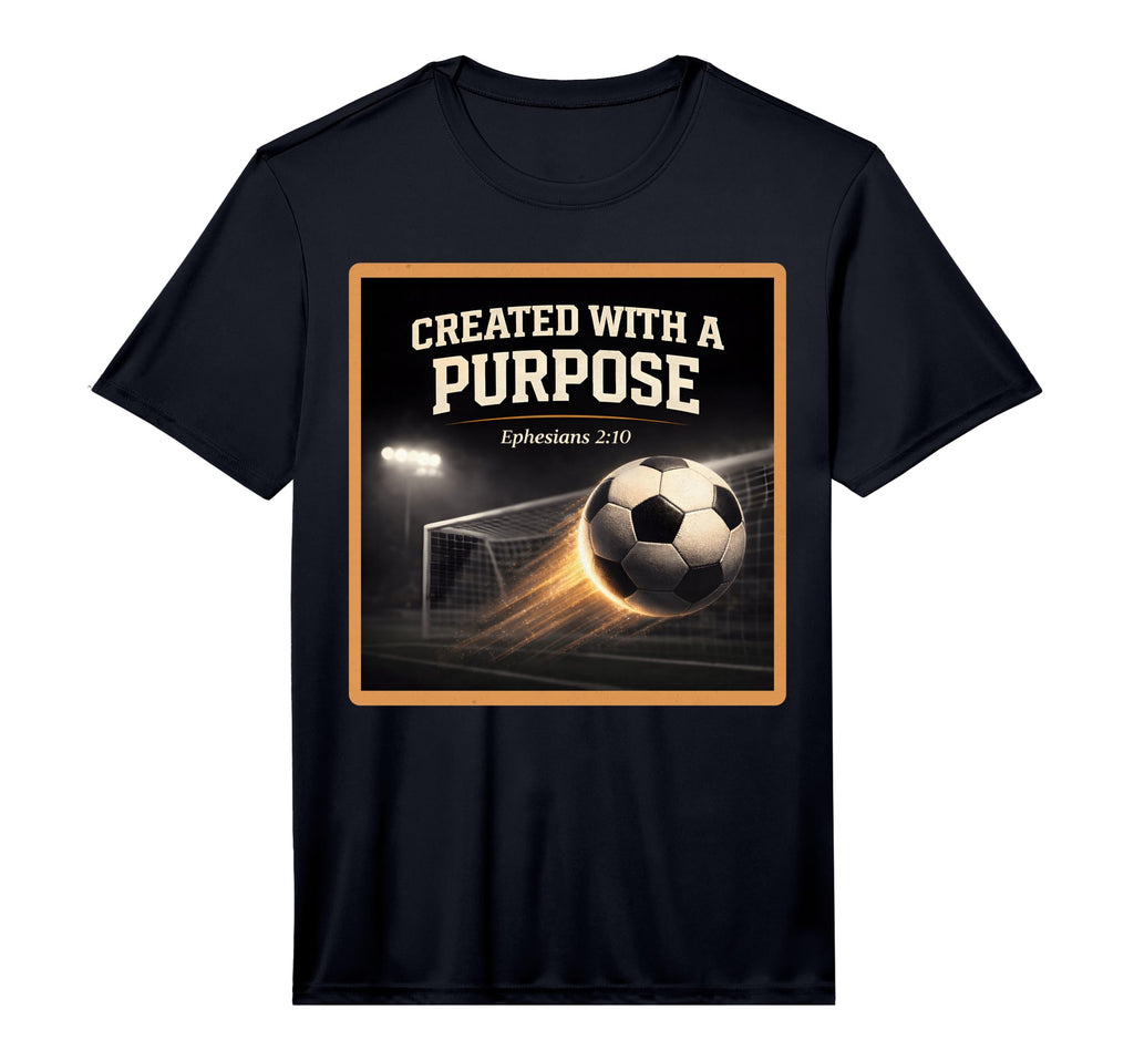 Christian Soccer Created Purpose T-Shirt - Graphic Print for Adults - T-Shirt, Sweatshirt, Hoodie