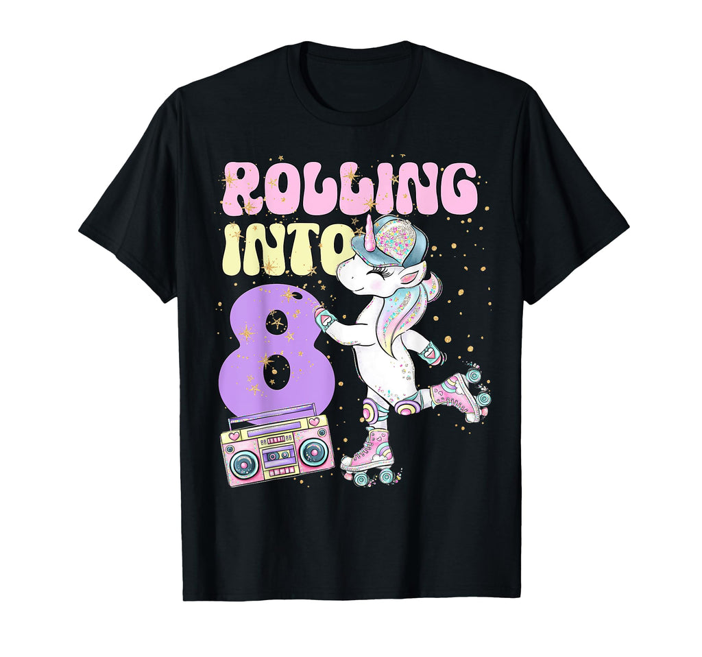 8Th Birthday Roller Skate Party Unicorn T-Shirt - Novelty Apparel Unisex - T-Shirt, Sweatshirt, Hoodie