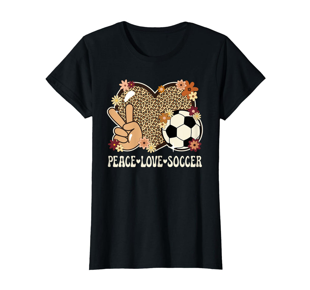 Peace Love Soccer Lover Leopard Soccer T-Shirt - Unique Graphic Unisex - T-Shirt, Sweatshirt, Hoodie