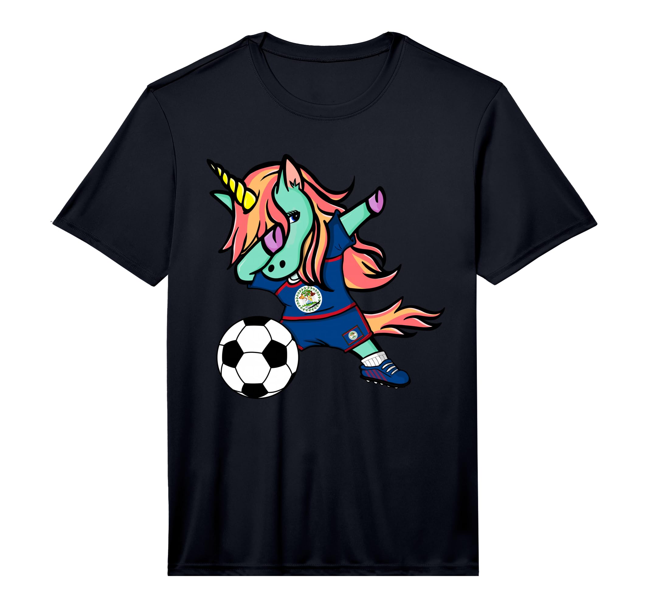 Unicorn Dabbing Belize Soccer Jersey T-Shirt - Custom Art Print for Adults - T-Shirt, Sweatshirt, Hoodie