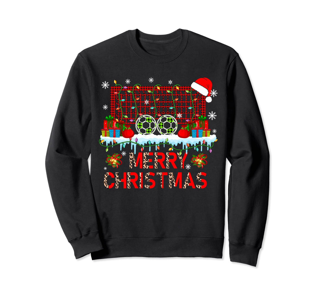 Leopard Red Plaid Santa Soccer Player Sweatshirt - Novelty Apparel Unisex - T-Shirt, Sweatshirt, Hoodie