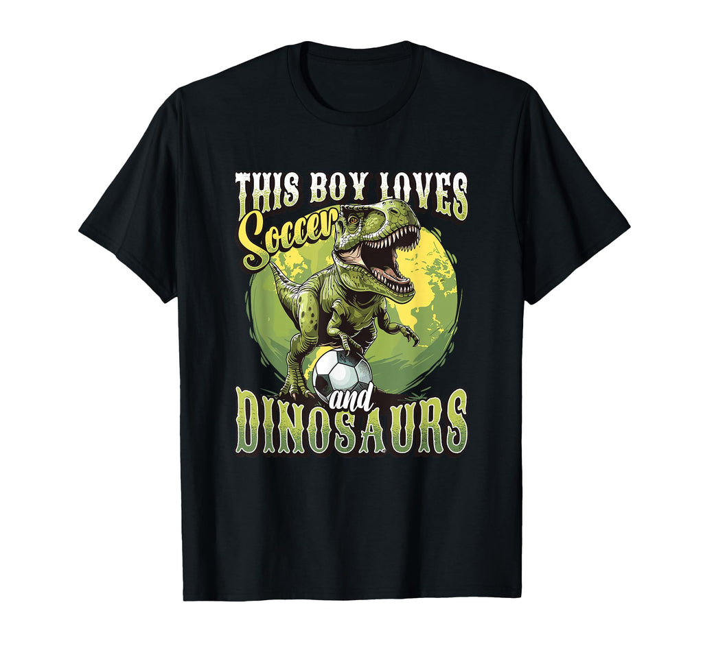 This Loves Soccer And Dinosaurs Playing T-Shirt - Graphic Print for Adults - T-Shirt, Sweatshirt, Hoodie