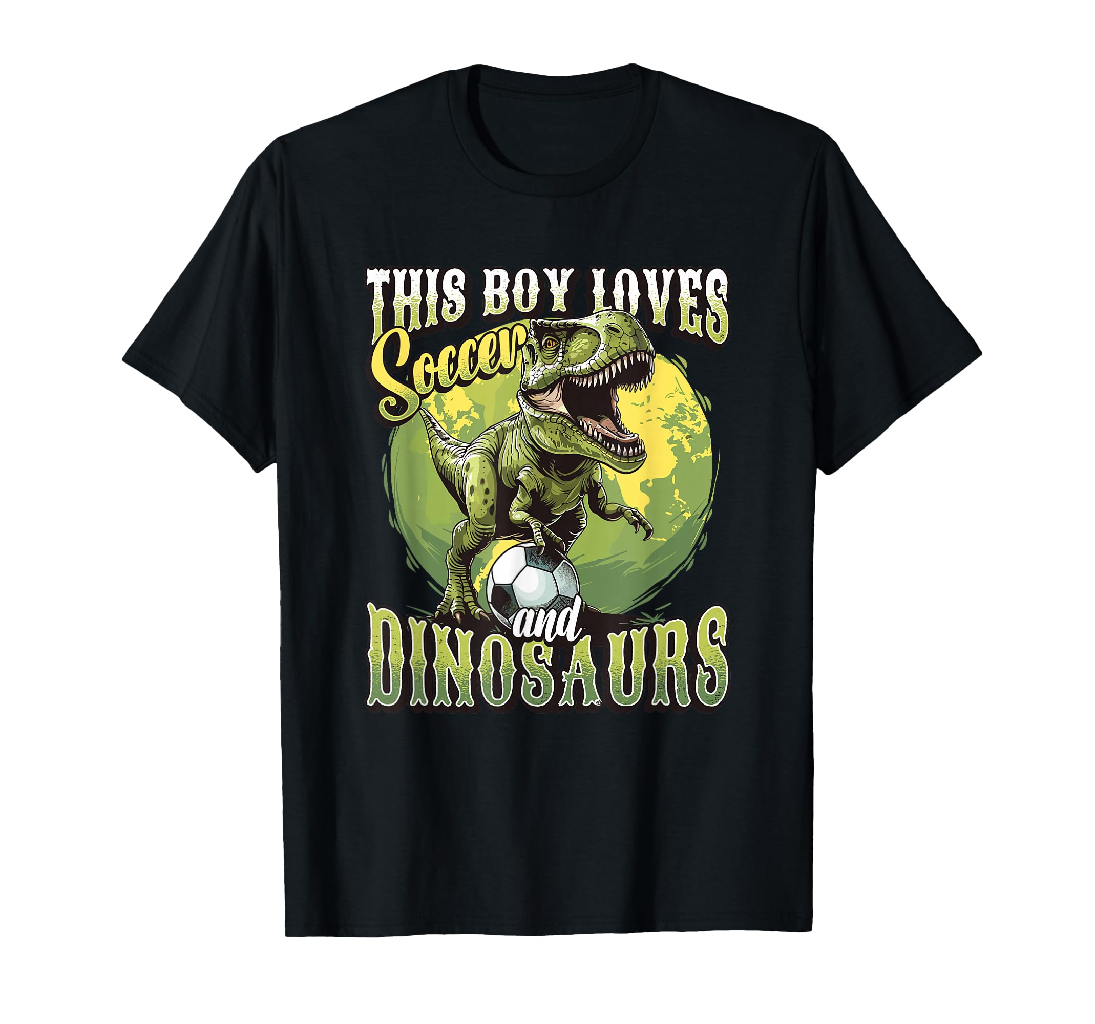 This Loves Soccer And Dinosaurs Playing T-Shirt - Graphic Print for Adults - T-Shirt, Sweatshirt, Hoodie