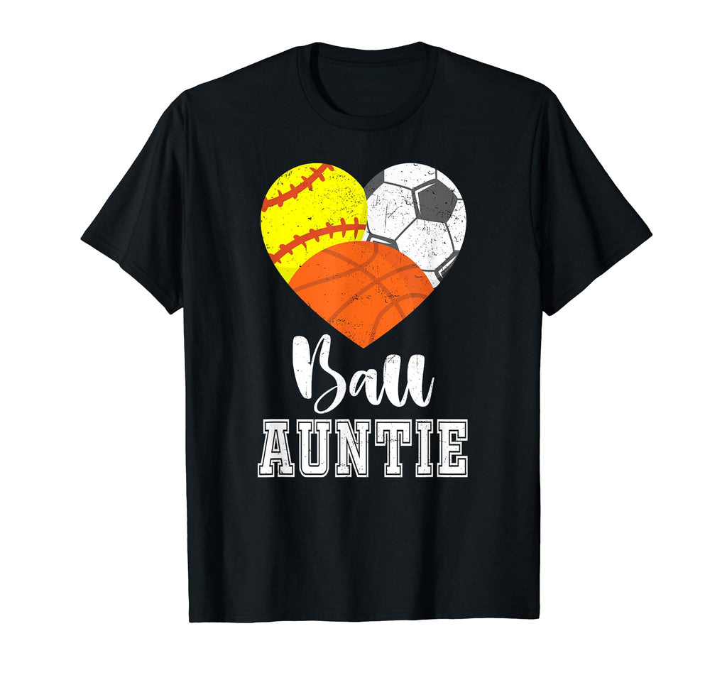 Ball Auntie Heart Softball Soccer T-Shirt - Graphic Print for Adults - T-Shirt, Sweatshirt, Hoodie